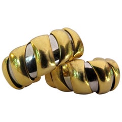  Bvlgari Bulgari Gold and Steel Tubogas Hoop Earrings
