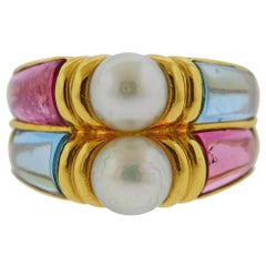 Vintage Bvlgari Bulgari Gold Pearl Topaz Tourmaline Ring