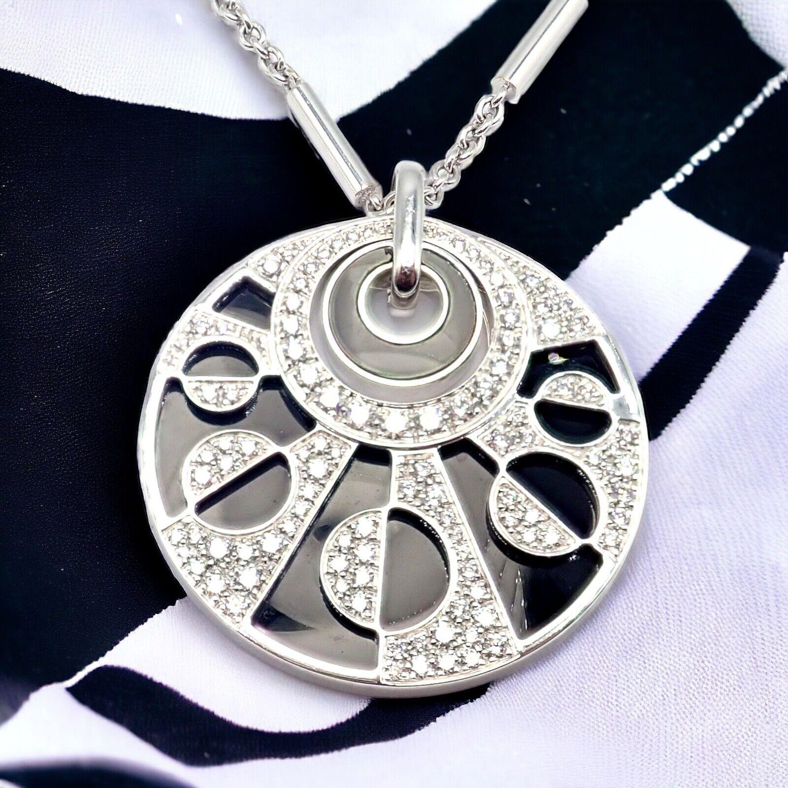 Brilliant Cut Bvlgari Bulgari Intarsio Diamond Onyx Large Pendant White Gold Necklace For Sale