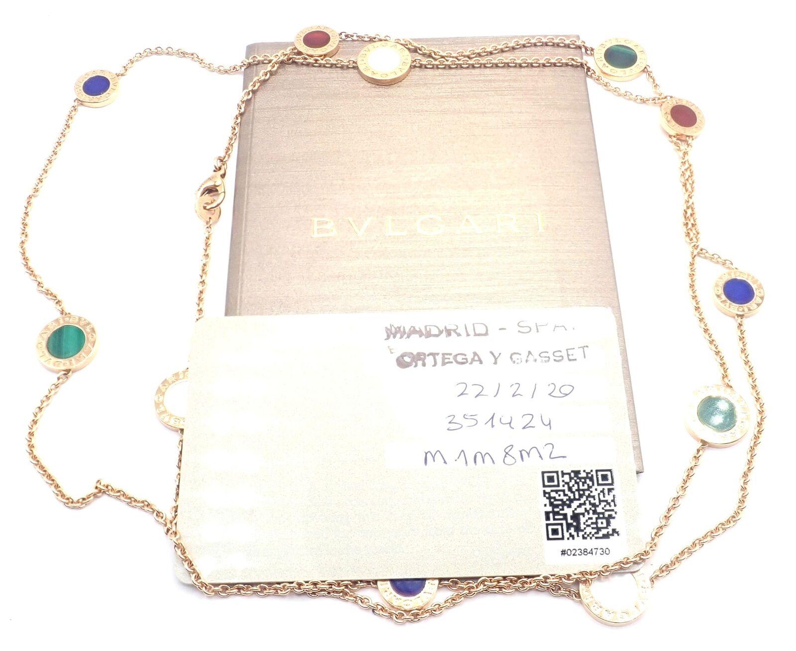 Taille ronde Bvlgari Bulgari, collier long de 38 pouces en or, lapis, cornaline, malachite et nacre en vente