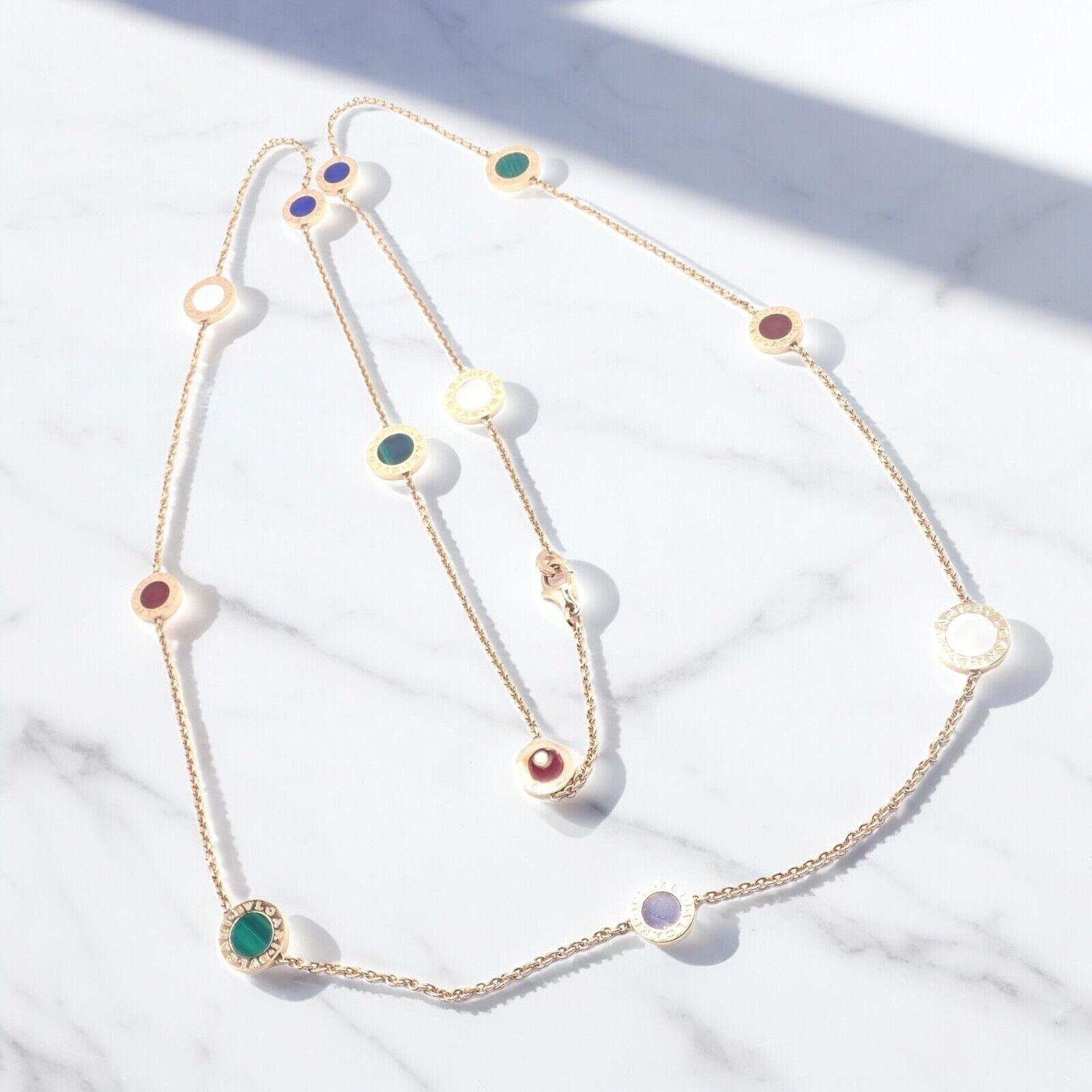Bvlgari Bulgari, collier long de 38 pouces en or, lapis, cornaline, malachite et nacre Excellent état - En vente à Holland, PA