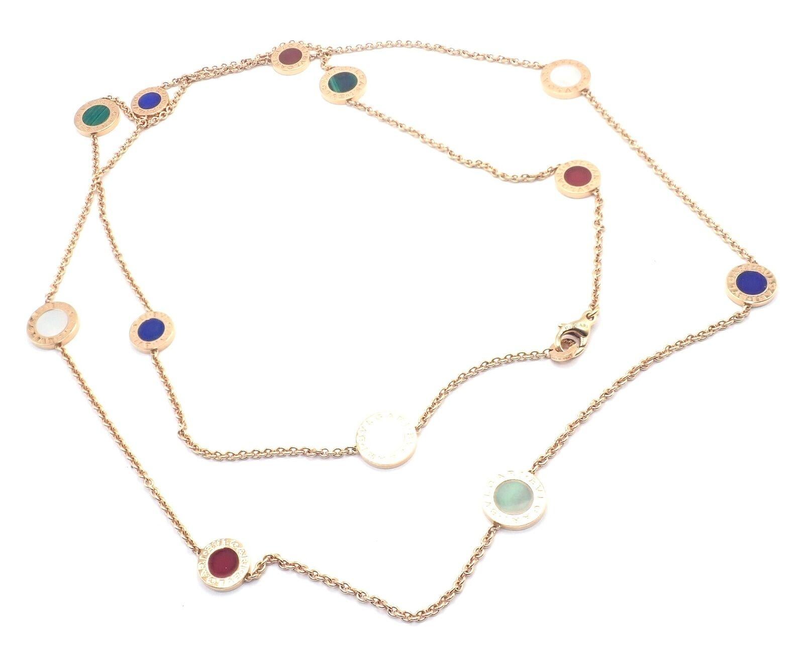 Bvlgari Bulgari, collier long de 38 pouces en or, lapis, cornaline, malachite et nacre Unisexe en vente