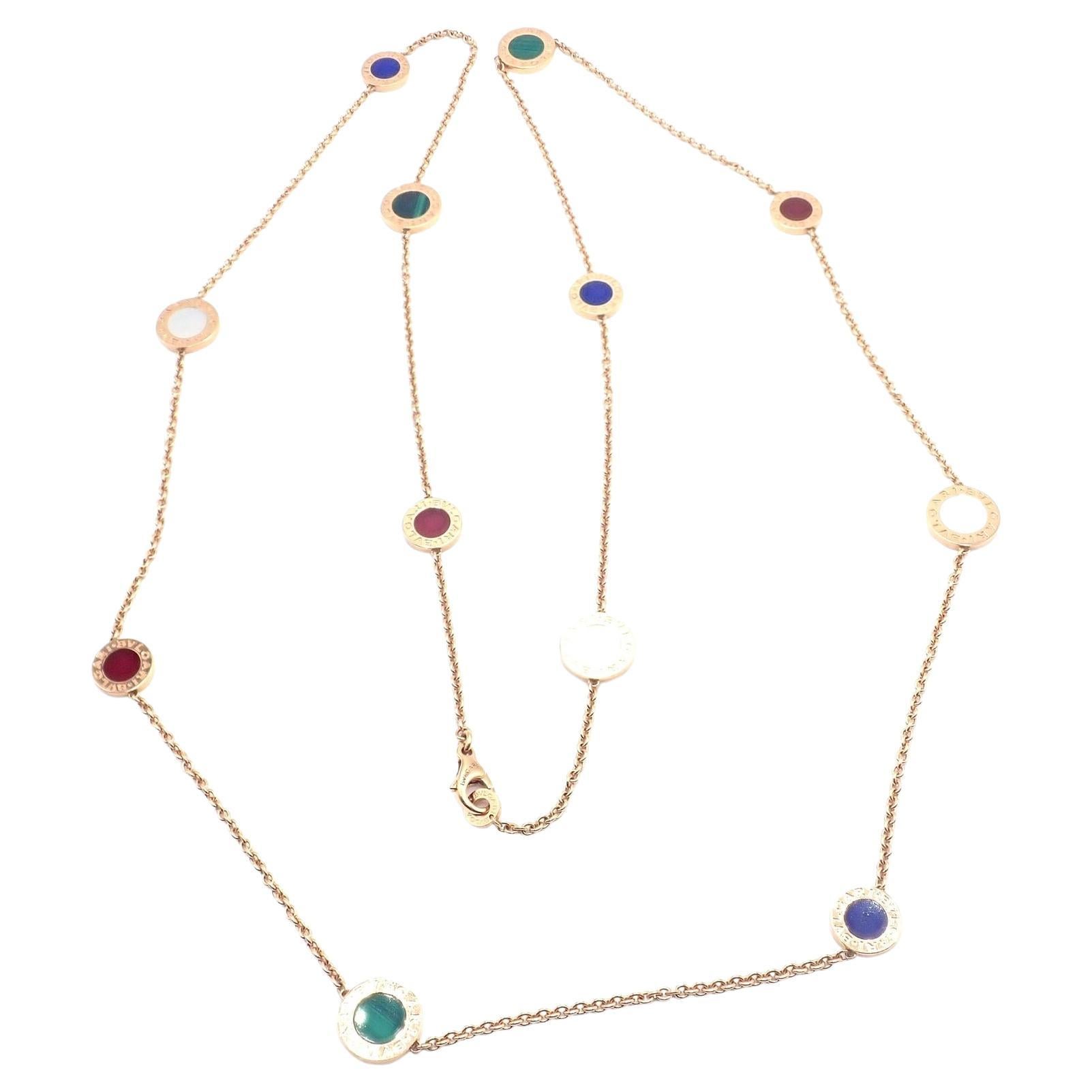 Bvlgari Bulgari Lapis Carnelian Malachite Mother Of Pearl 38" Long Gold Necklace