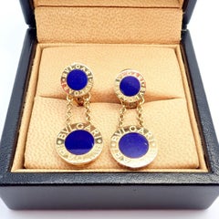 Bvlgari Bulgari Lapis Disc Double Logo Signature Yellow Gold Earrings