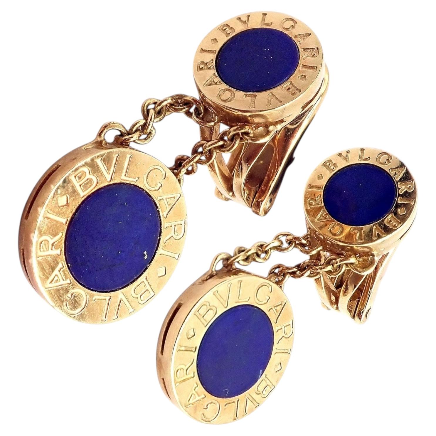 Bvlgari Bulgari Lapis Disc Double Logo Signatur Gelbgold Ohrringe im Angebot