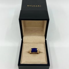Bvlgari Bulgari Lapis Lazuli Tronchetto 18k Yellow Gold Ring with Box US6 EU52
