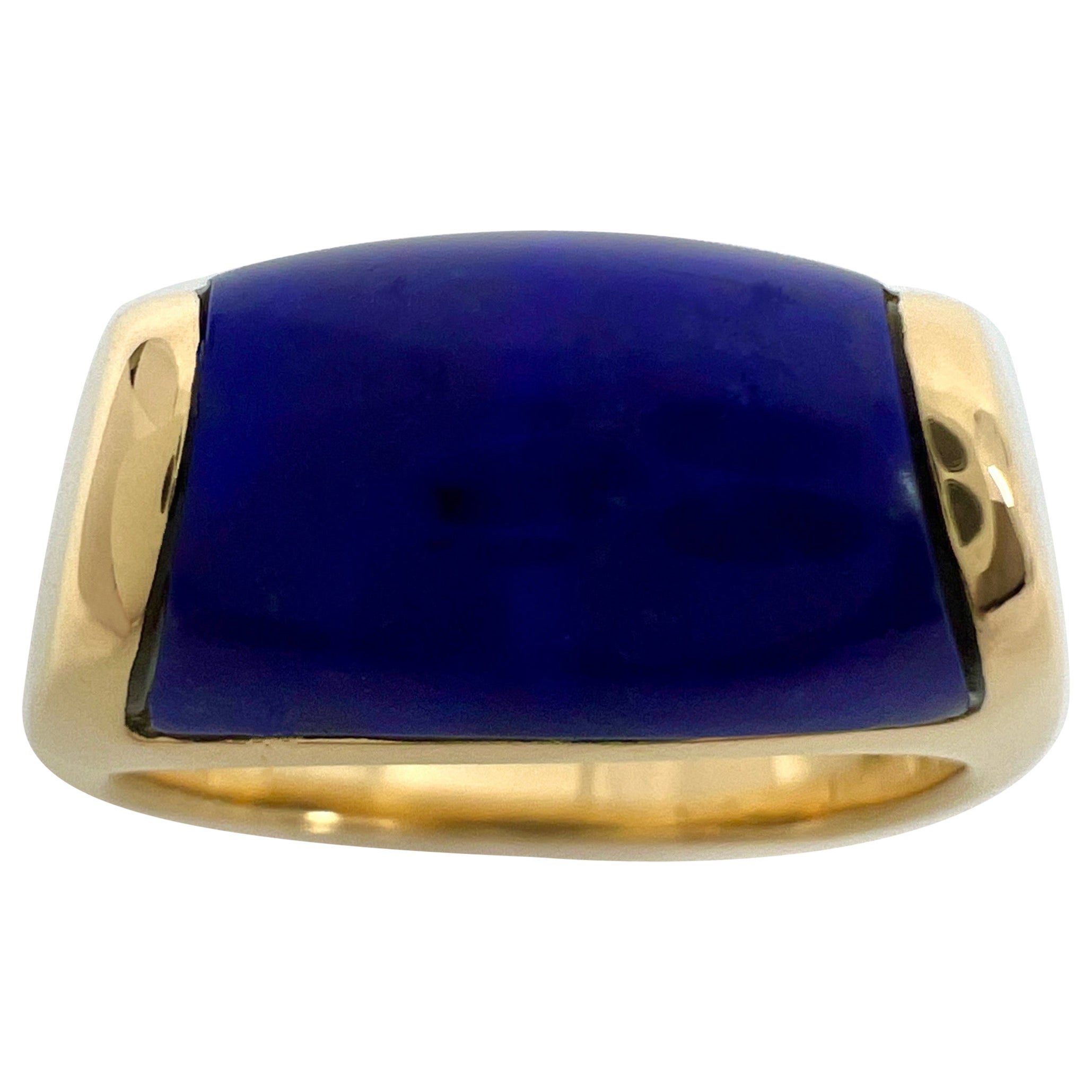 Bvlgari Bulgari Lapis Lazuli Tronchetto 18k Yellow Gold Ring with Box US6 EU52 en vente