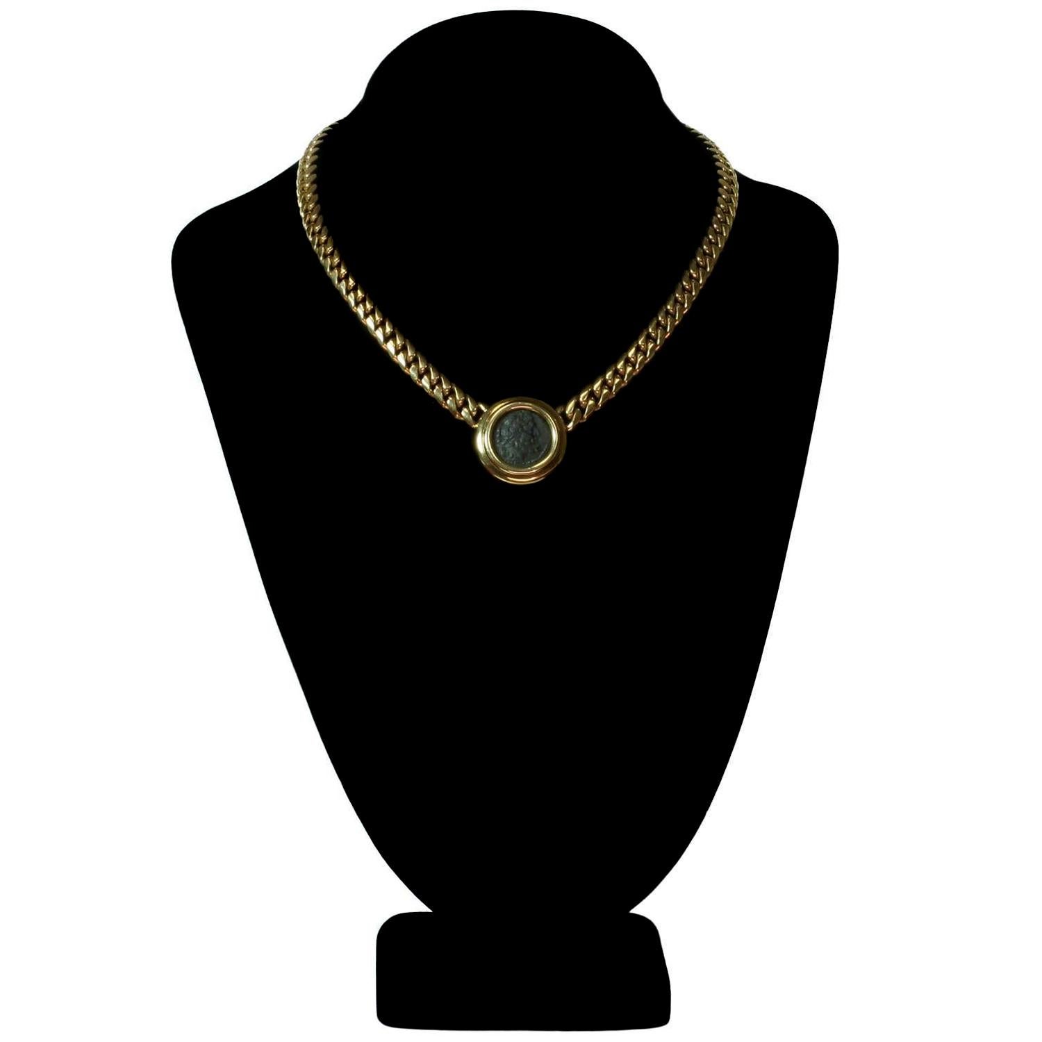 Bvlgari Bulgari Monete Halskette mit Anhänger aus 18 Karat Gelbgold mit antiker römischer Münze 1