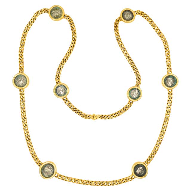 First Ancient Coin Bvlgari Bulgari Monete Coin Necklace 18k Tri Color Gold Chain Necklace ...