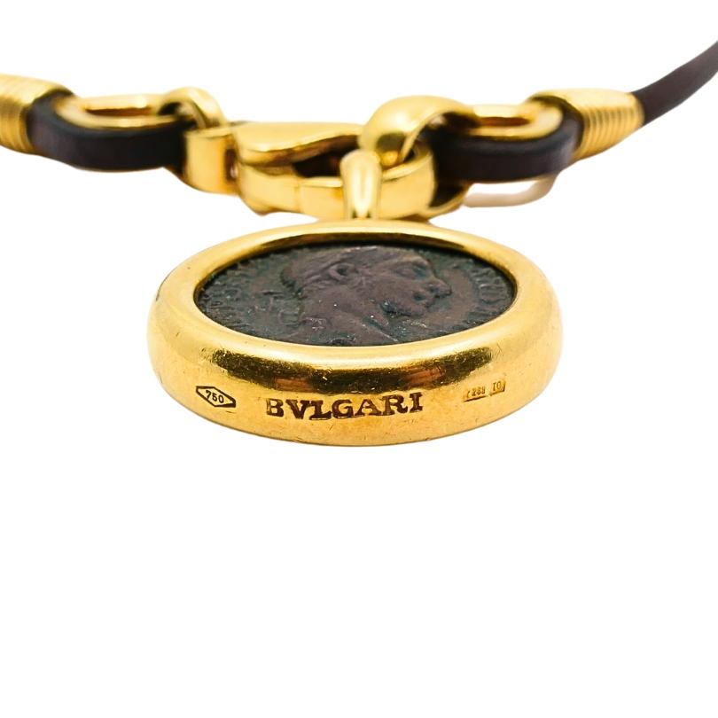 Bvlgari Bulgari Monete Necklace Ancient Coin 18k Gold Leather Cord For Sale 1