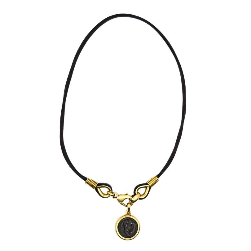Bvlgari Bulgari Monete Necklace Ancient Coin 18k Gold Leather Cord For Sale 3