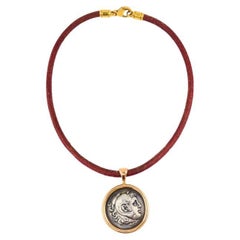 Bvlgari Bulgari Monete Necklace Ancient Roman Coin Gold Leather Cord