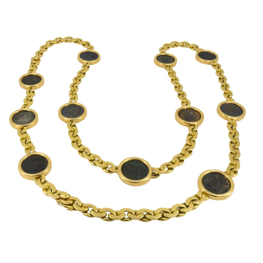 Women's or Men's Bvlgari Bulgari Monete Necklace Bracelet Ancient Roman Coins