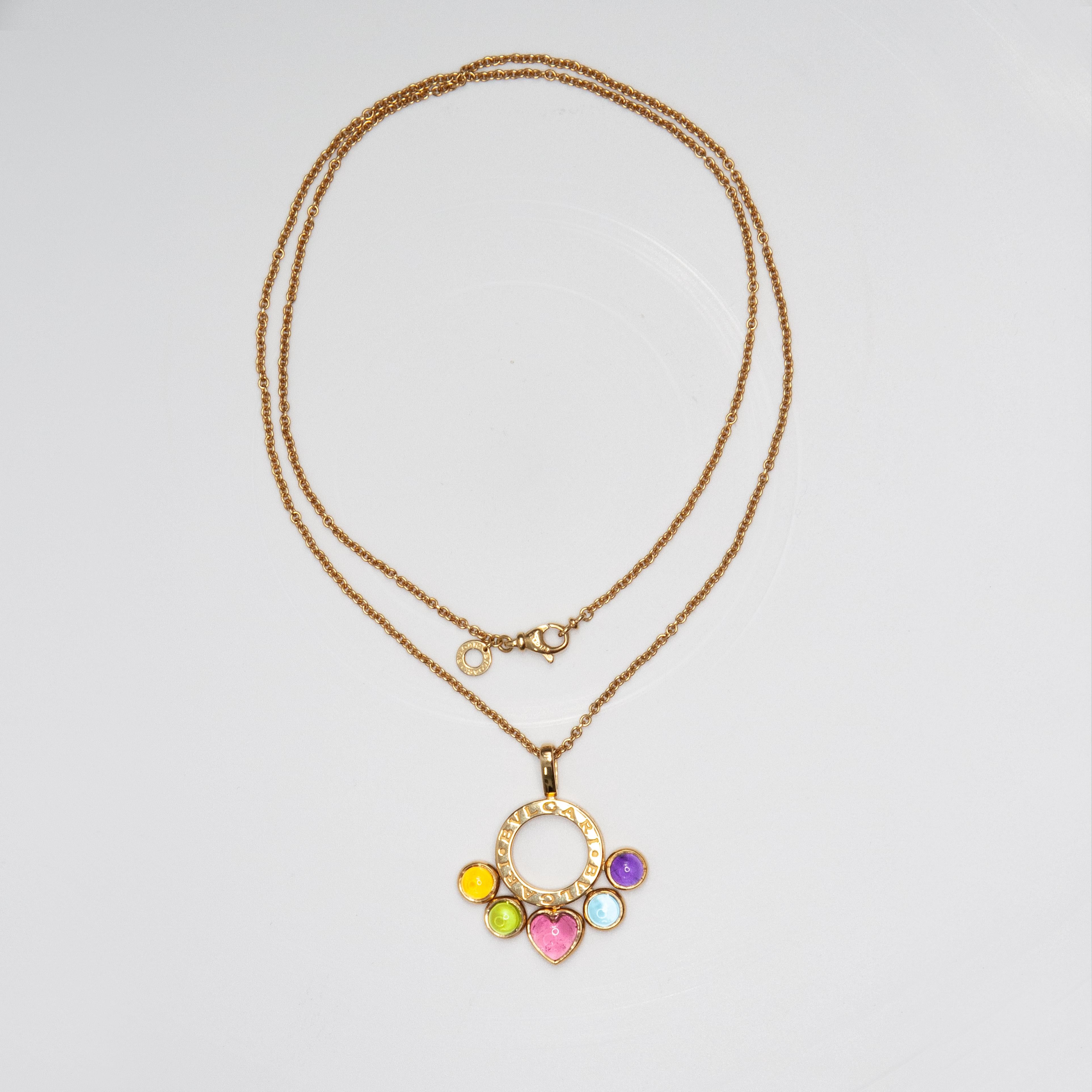 Bvlgari Bulgari Multi-Gem Cabochon 18 Karat Yellow Gold Pendant Necklace For Sale 5