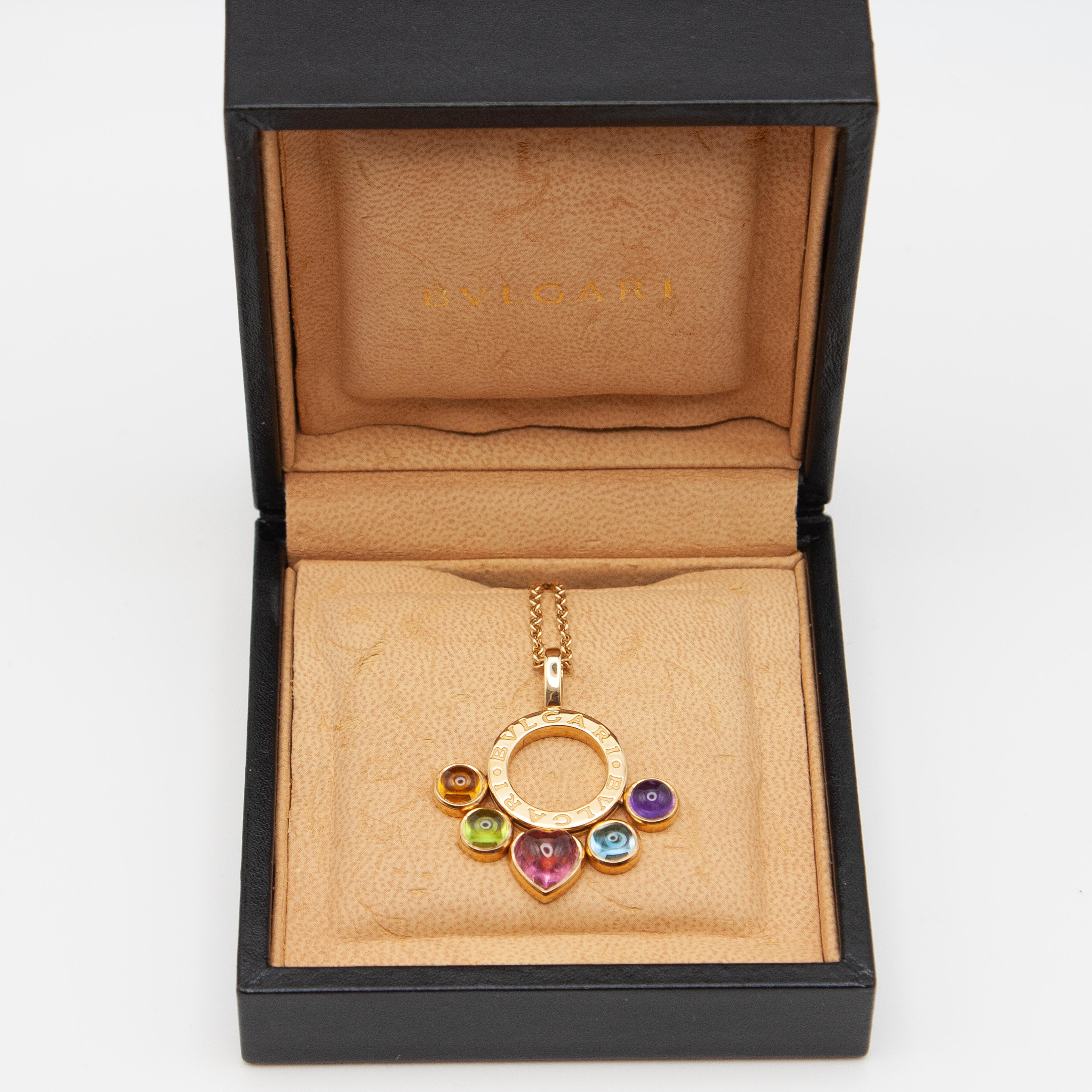 Bvlgari Bulgari Multi-Gem Cabochon 18 Karat Yellow Gold Pendant Necklace For Sale 6