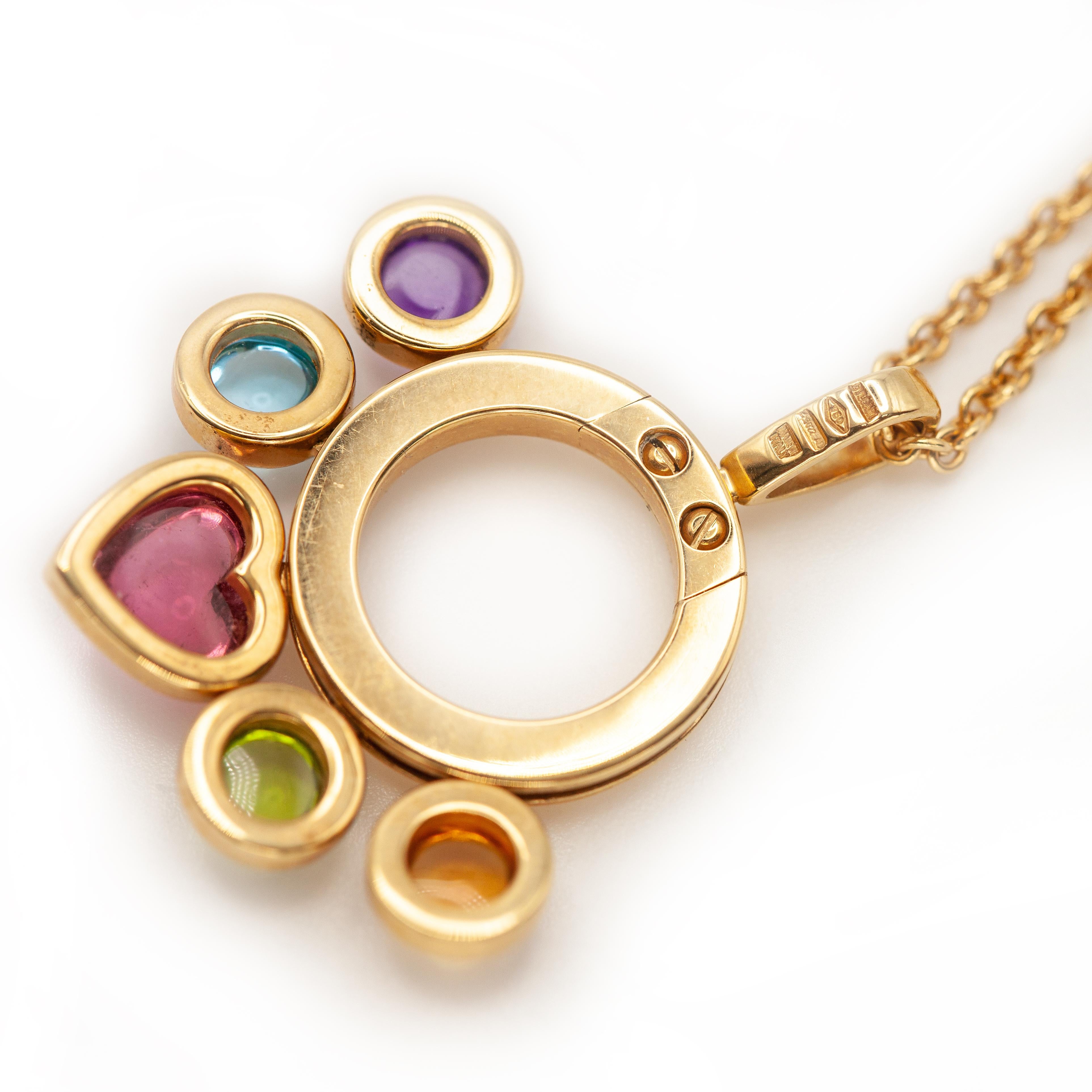 Modern Bvlgari Bulgari Multi-Gem Cabochon 18 Karat Yellow Gold Pendant Necklace For Sale