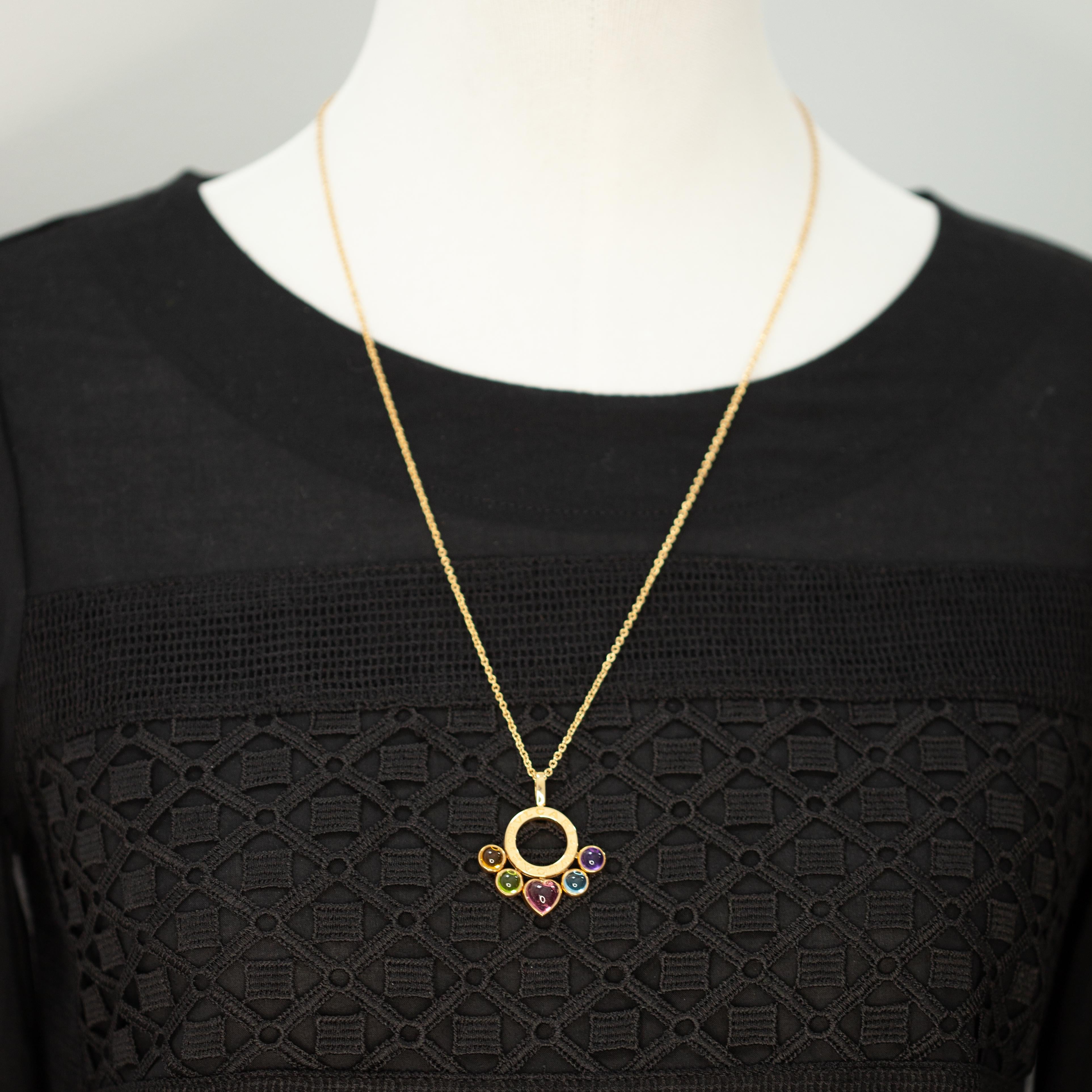 Bvlgari Bulgari Multi-Gem Cabochon 18 Karat Yellow Gold Pendant Necklace In Good Condition For Sale In New York, NY