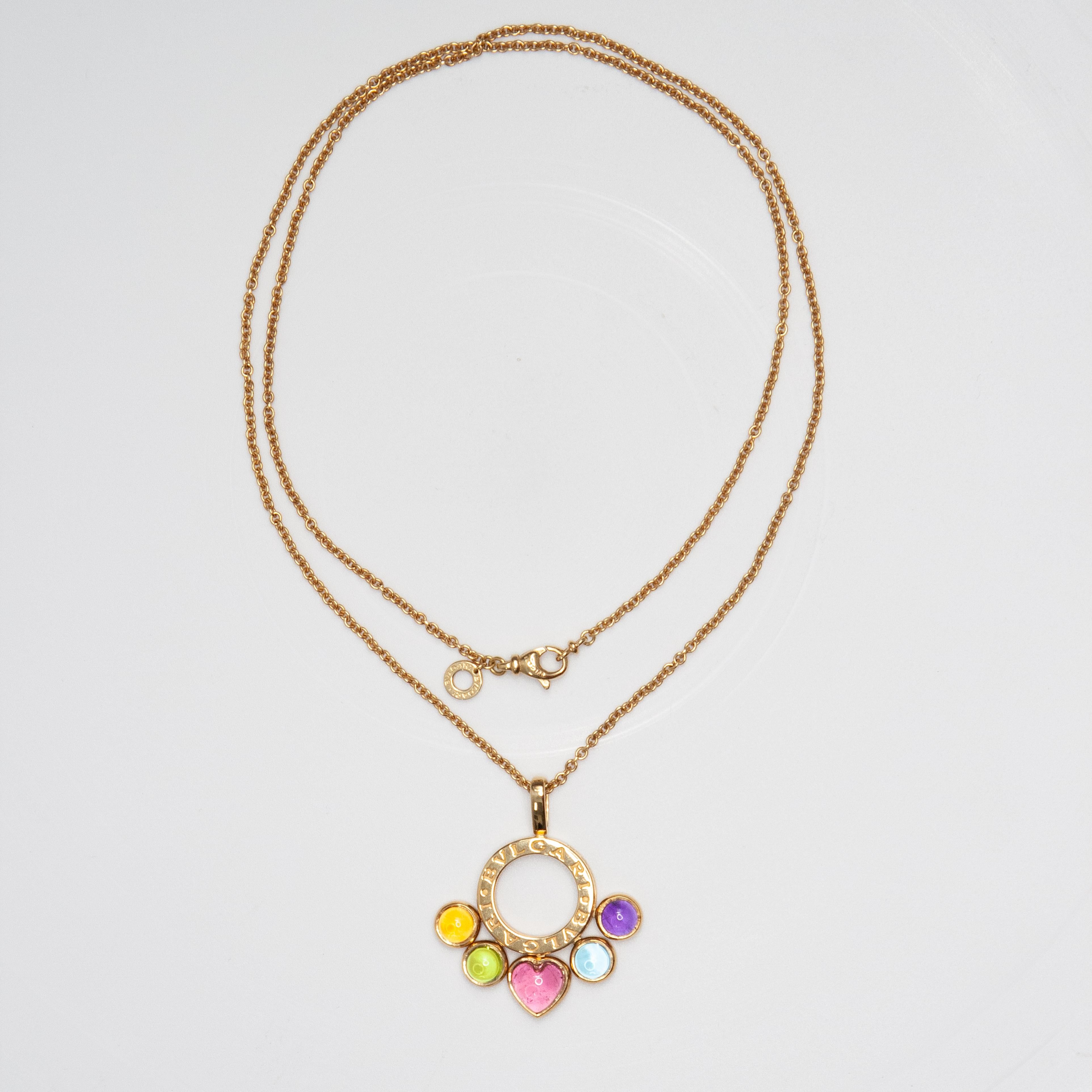 Women's or Men's Bvlgari Bulgari Multi-Gem Cabochon 18 Karat Yellow Gold Pendant Necklace For Sale
