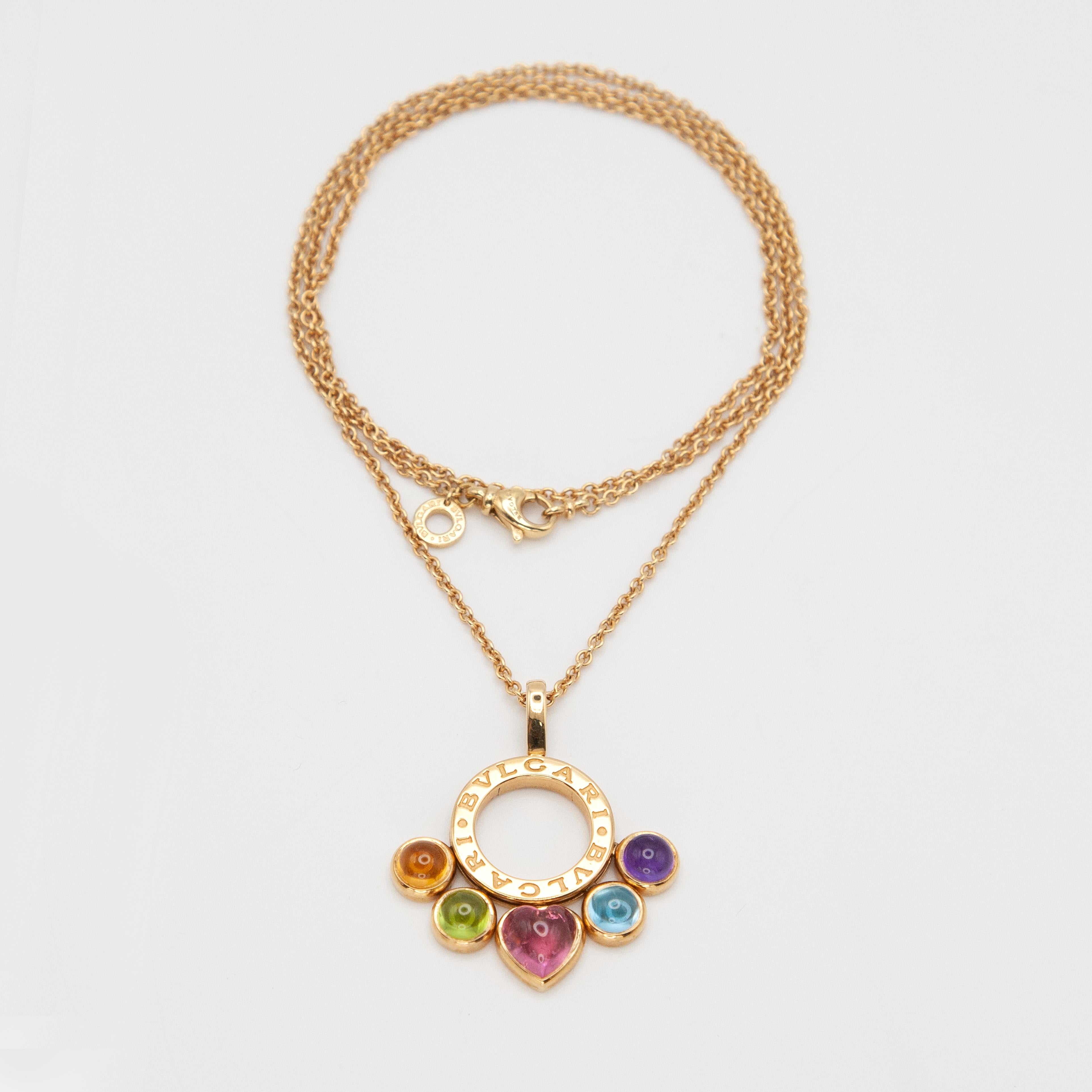 Bvlgari Bulgari Multi-Gem Cabochon 18 Karat Yellow Gold Pendant Necklace For Sale 4