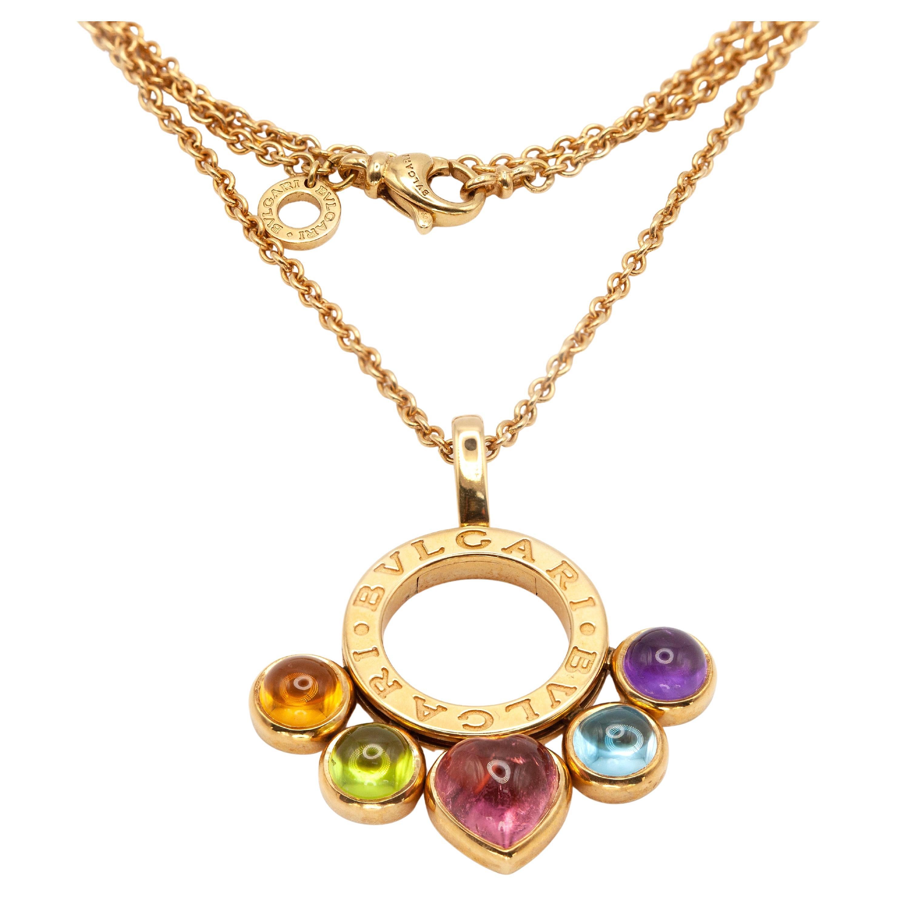 Bvlgari Bulgari Multi-Gem Cabochon 18 Karat Yellow Gold Pendant Necklace For Sale