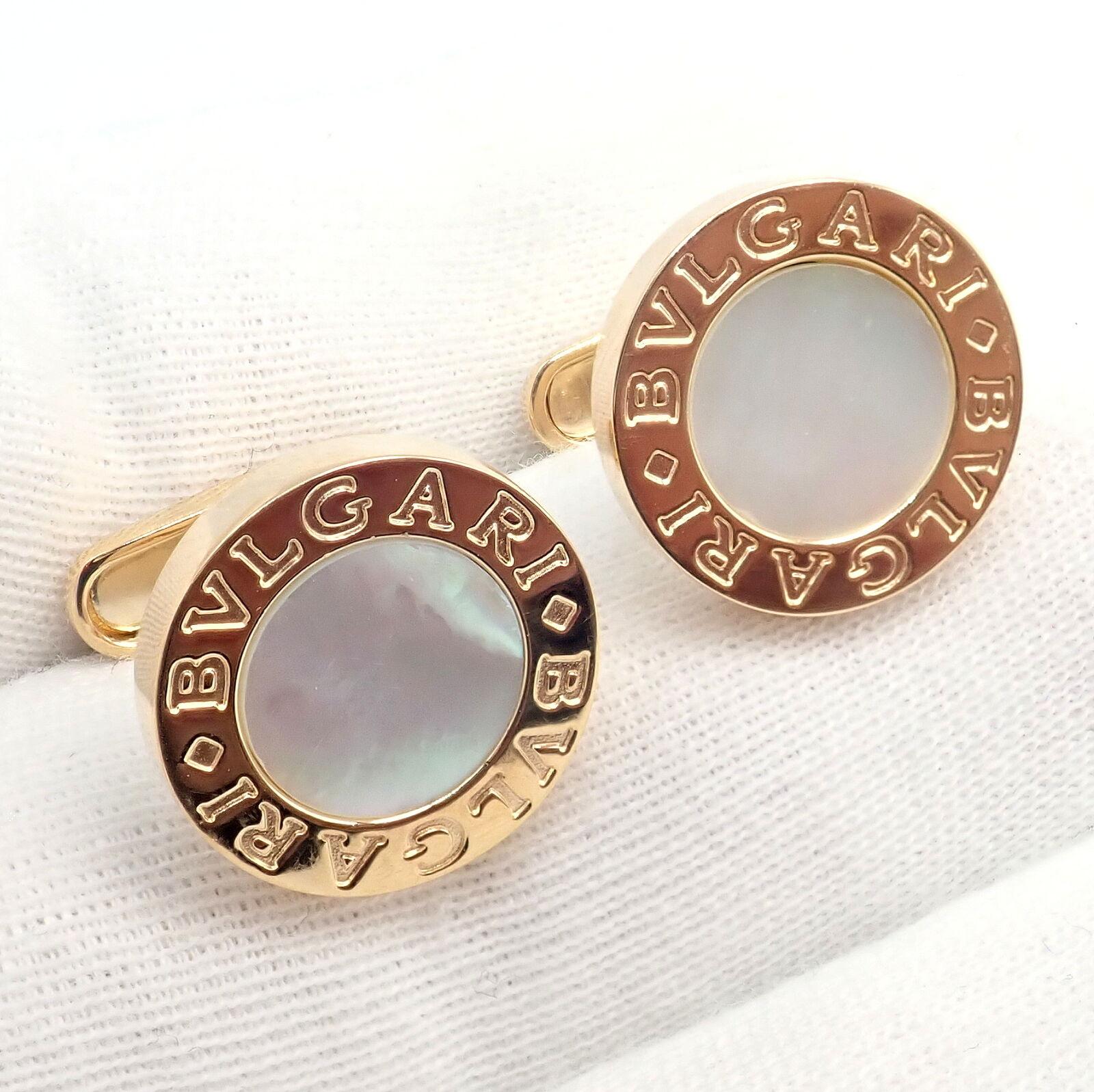 Uncut Bvlgari Bulgari Multicenter Mother Of Pearl Onyx Yellow Gold Cufflinks Kit Set For Sale