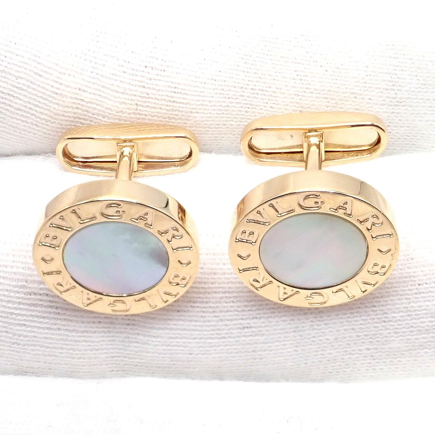 Bvlgari Bulgari Multicenter Mother Of Pearl Onyx Yellow Gold Cufflinks Kit Set In Excellent Condition For Sale In Holland, PA