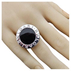Bvlgari Bulgari Onyx Circle Ring 18k Large White Gold Size 7.25