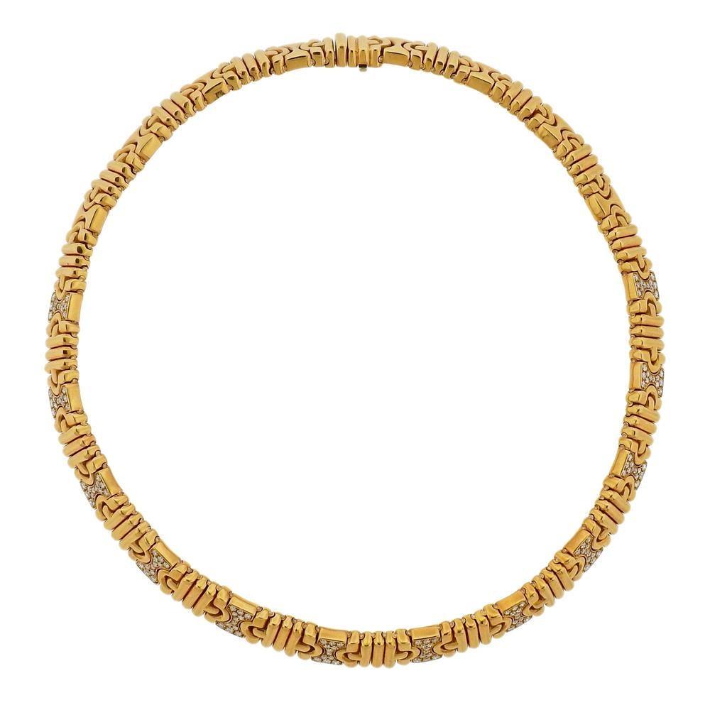 Parentesi 18K Yellow gold necklace with approx.3.50 carats of diamonds, by Bvlgari. Necklace is 16.5