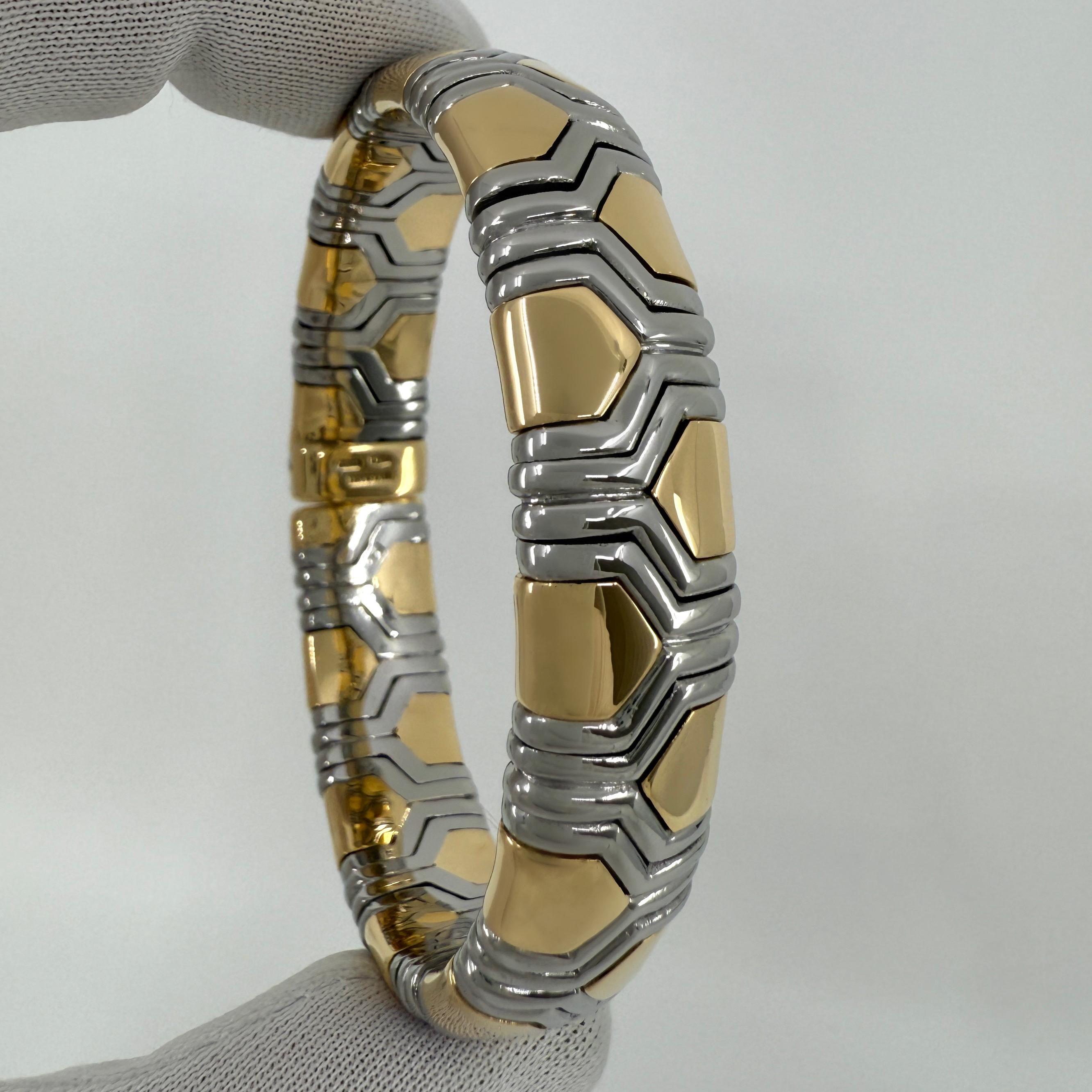 Bvlgari Bulgari Parentesi Tubogas Alveare Bangle Bracelet Cuff 18k Gold Steel In Excellent Condition For Sale In Birmingham, GB