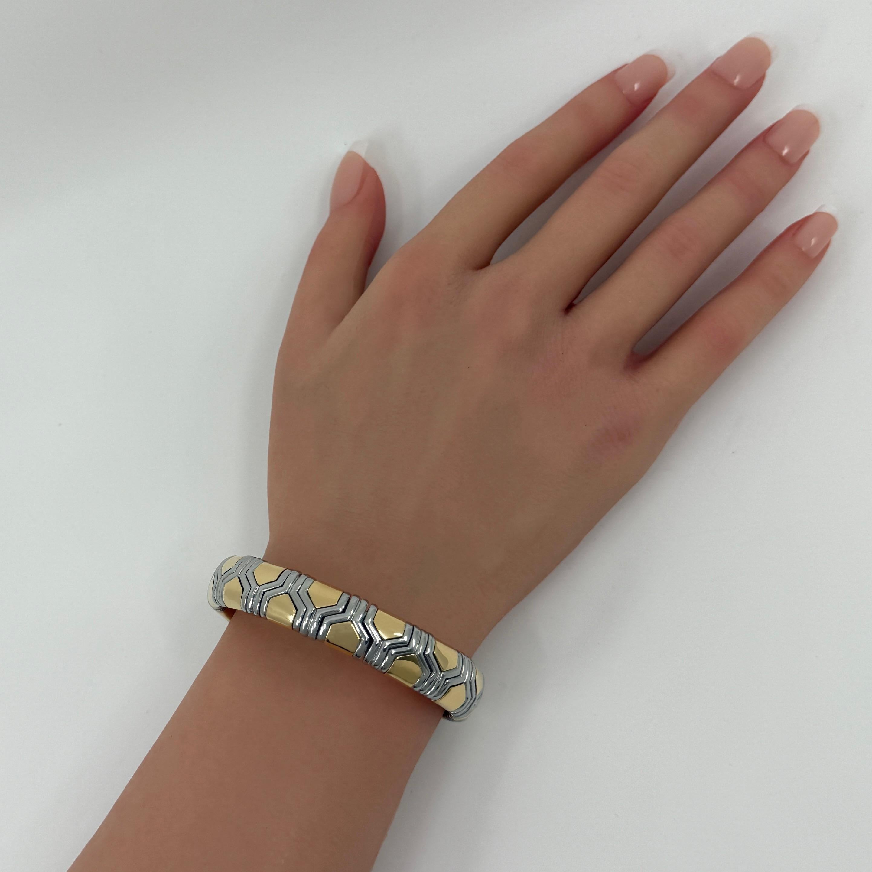 Donna Bvlgari Bulgari Parentesi Tubogas Alveare Bracciale Bangle Oro 18k Steele in vendita