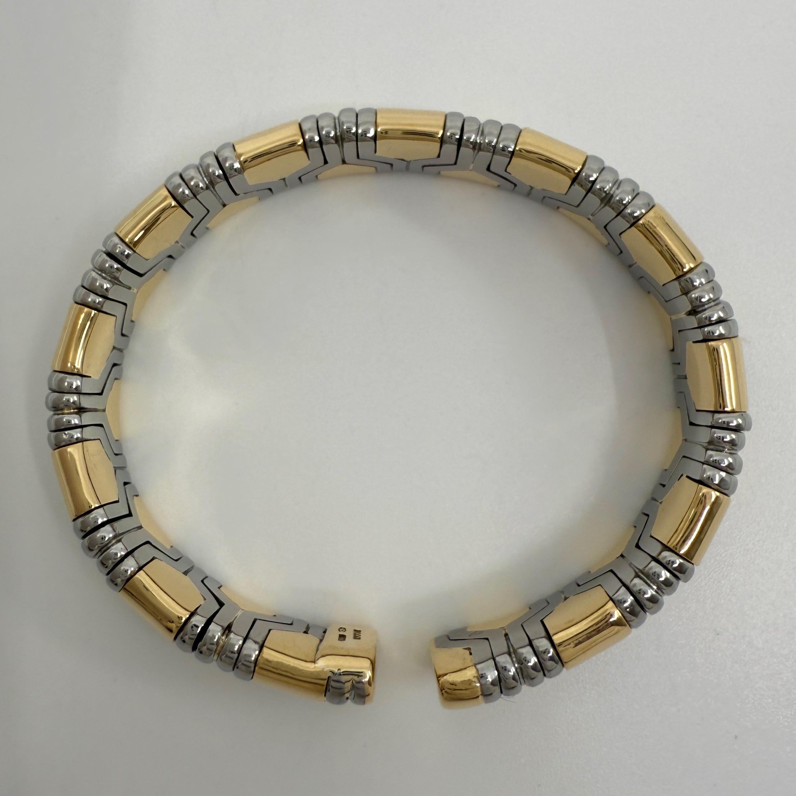 Bvlgari Bulgari Parentesi Tubogas Alveare Bangle Bracelet Cuff 18k Gold Steel For Sale 1