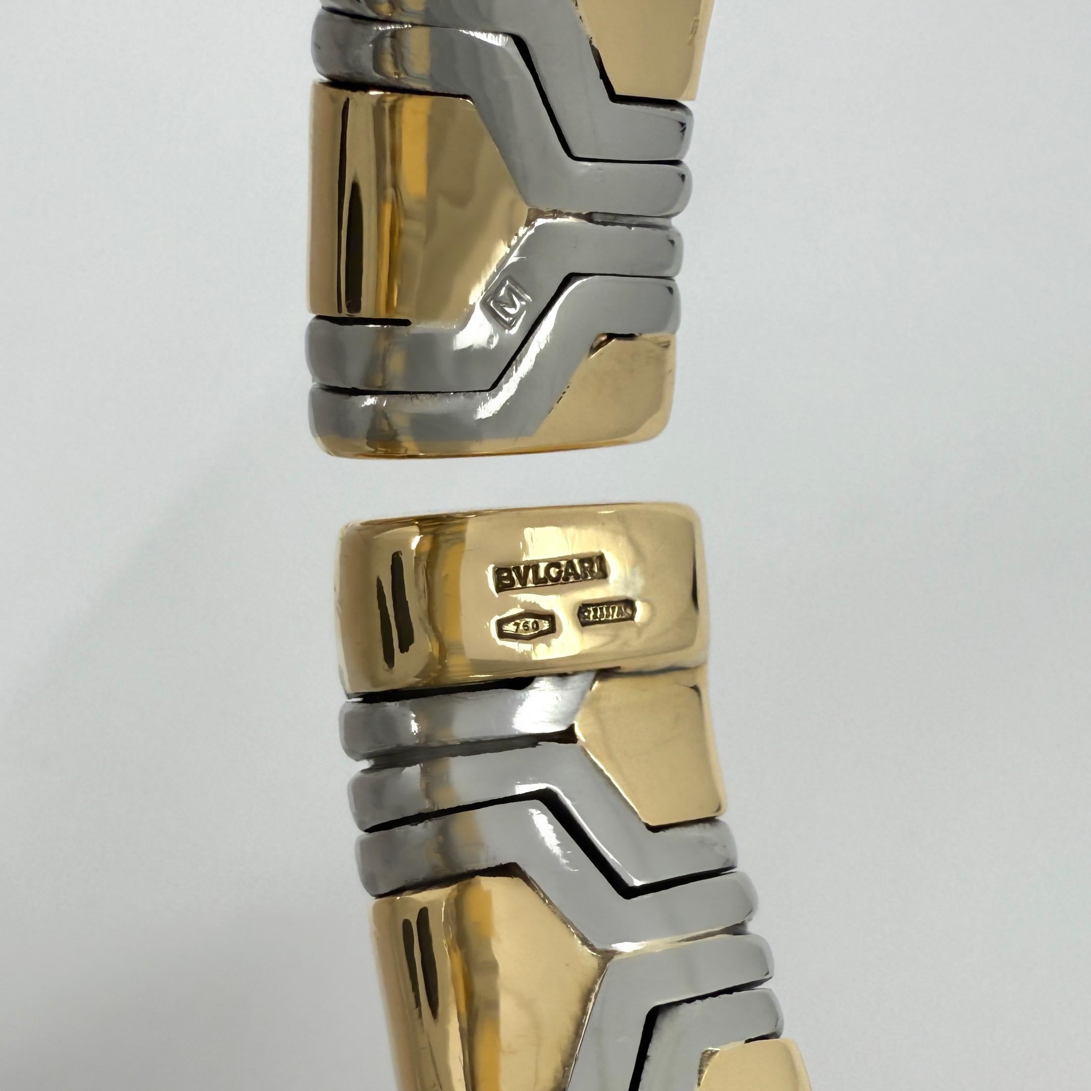 Bvlgari Bulgari Parentesi Tubogas Alveare Bangle Bracelet Cuff 18k Gold Steel For Sale 2
