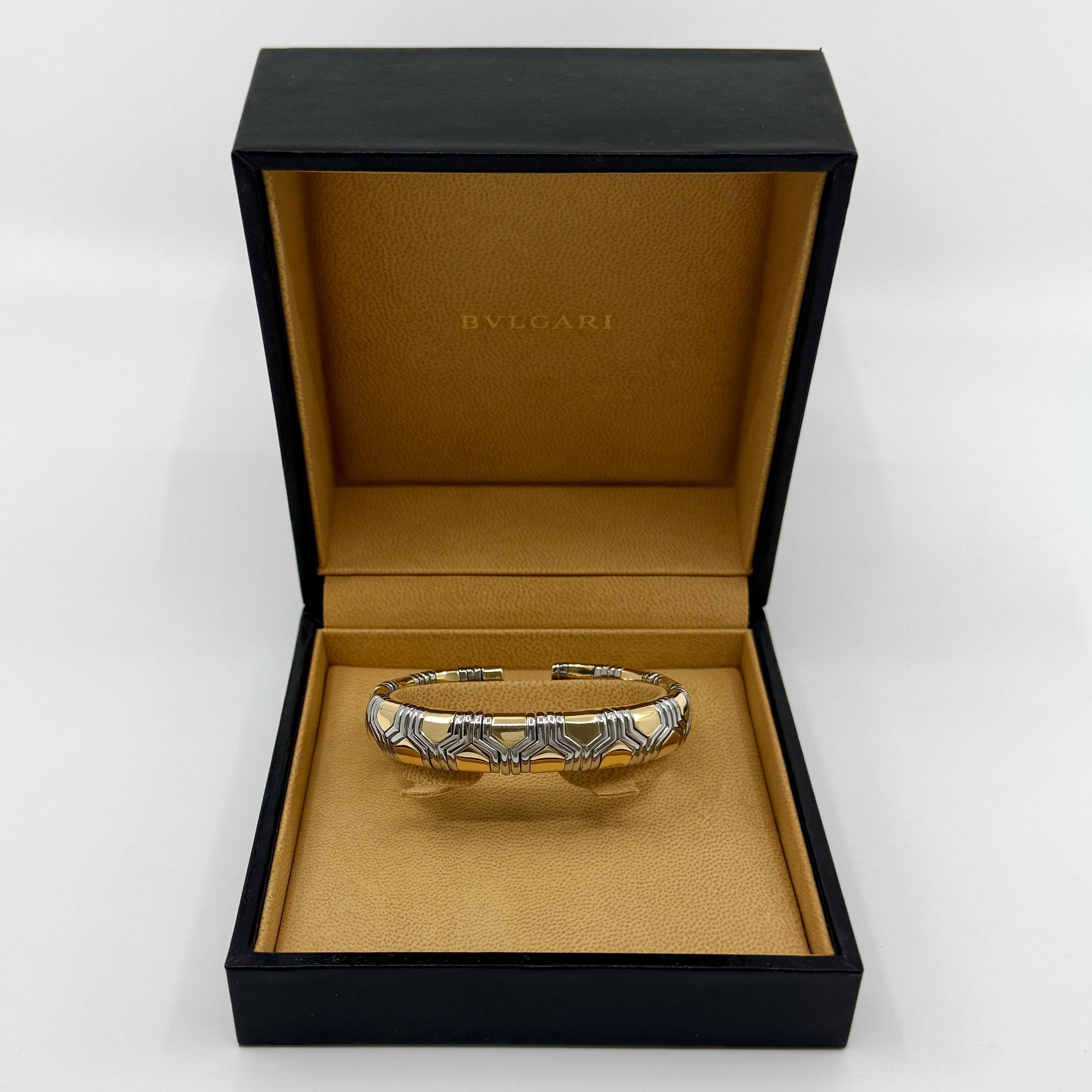 Bvlgari Bulgari Parentesi Tubogas Alveare Bangle Bracelet Cuff 18k Gold Steel For Sale 3