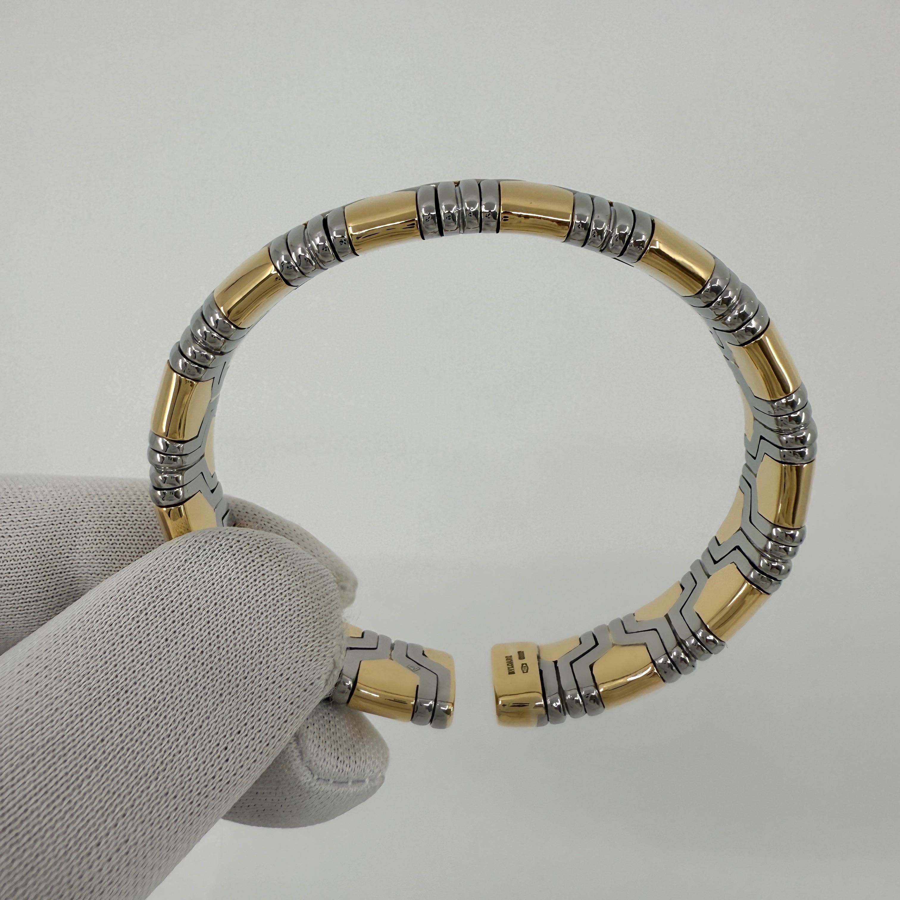 Bvlgari Bulgari Parentesi Tubogas Alveare Bangle Bracelet Cuff 18k Gold Steel For Sale 4