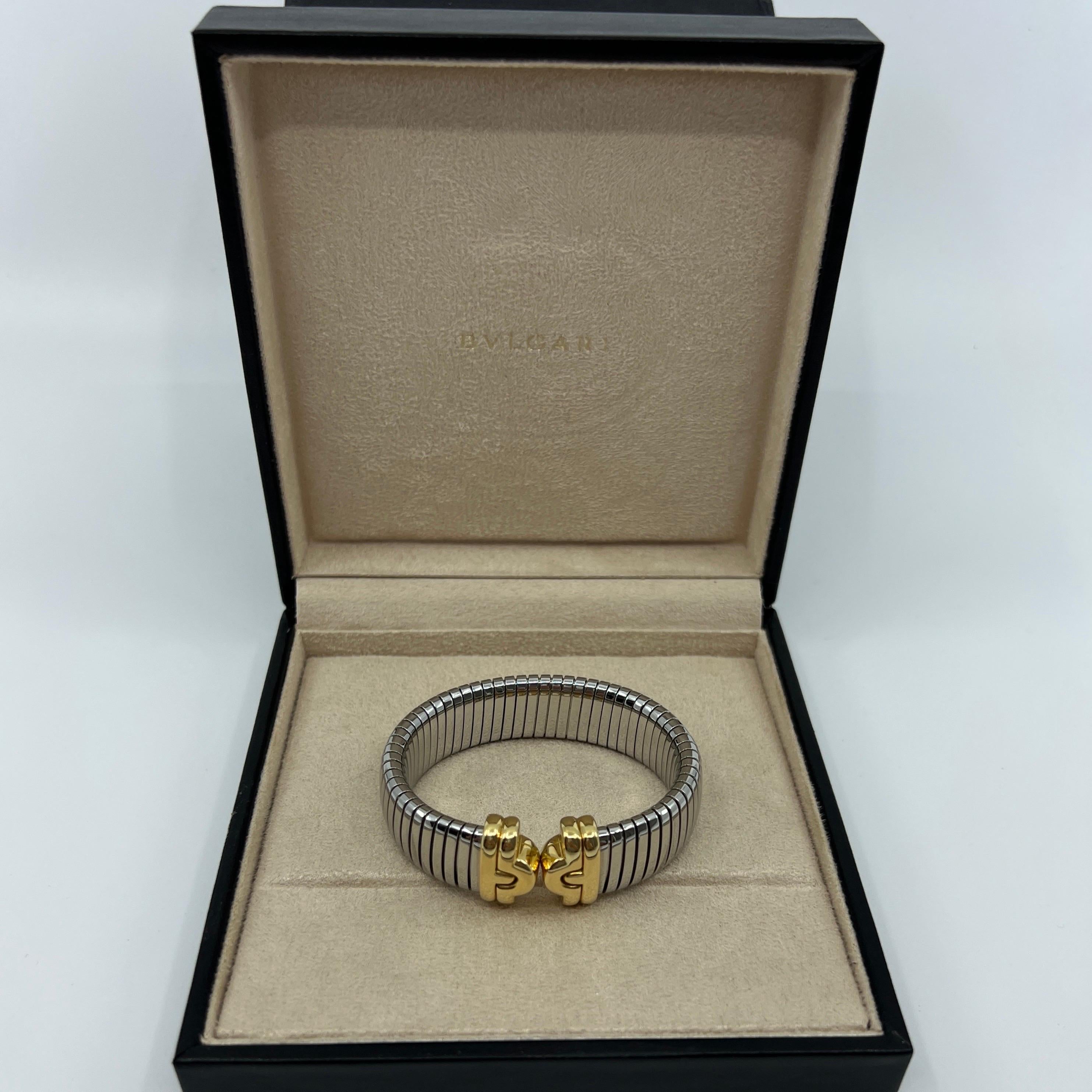 Bvlgari Bulgari Parentesi Tubogas Bangle Bracelet Cuff 18 Karat Gold Steel For Sale 6