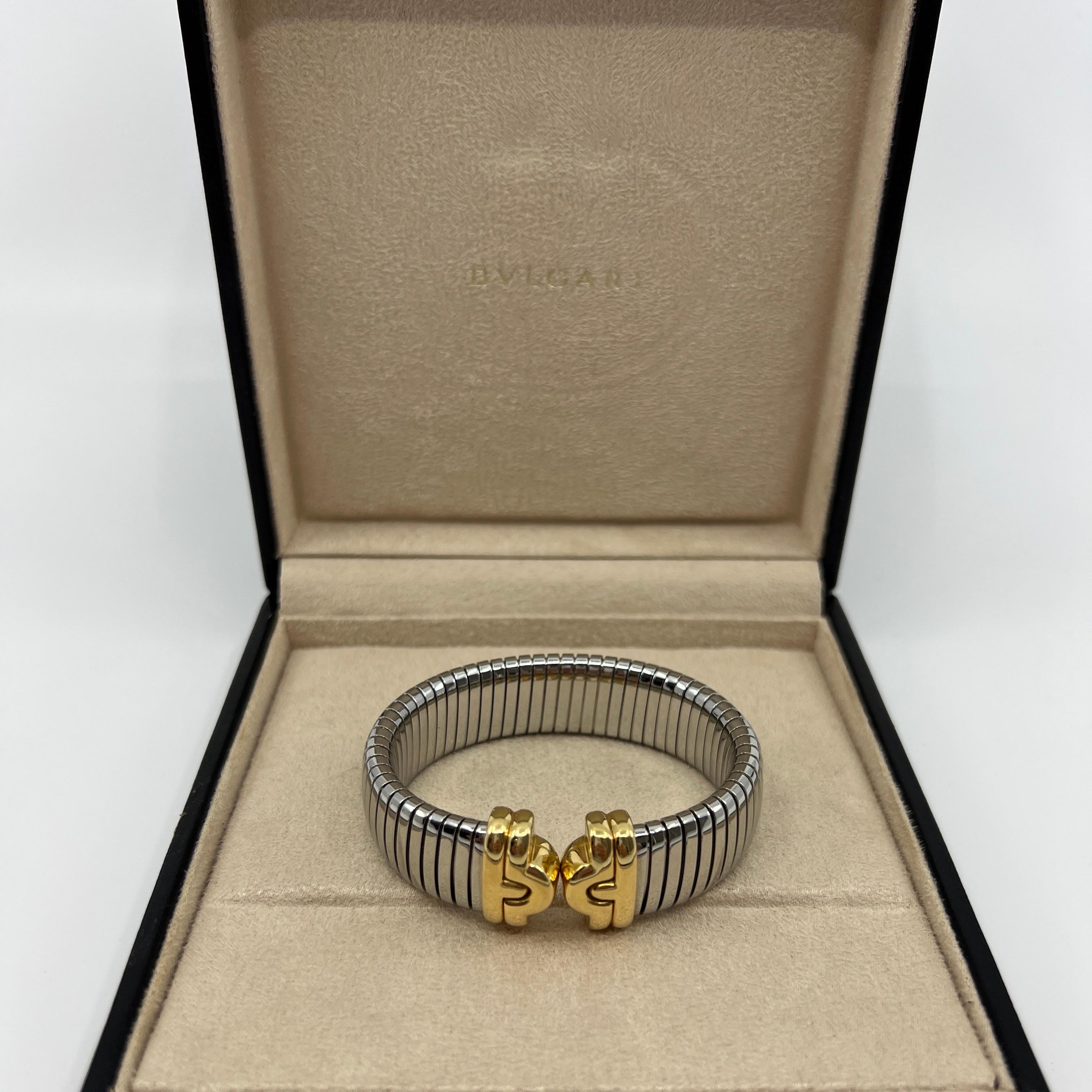 Bvlgari Bulgari Parentesi Tubogas Bangle Bracelet Cuff 18 Karat Gold Steel In Excellent Condition In Birmingham, GB