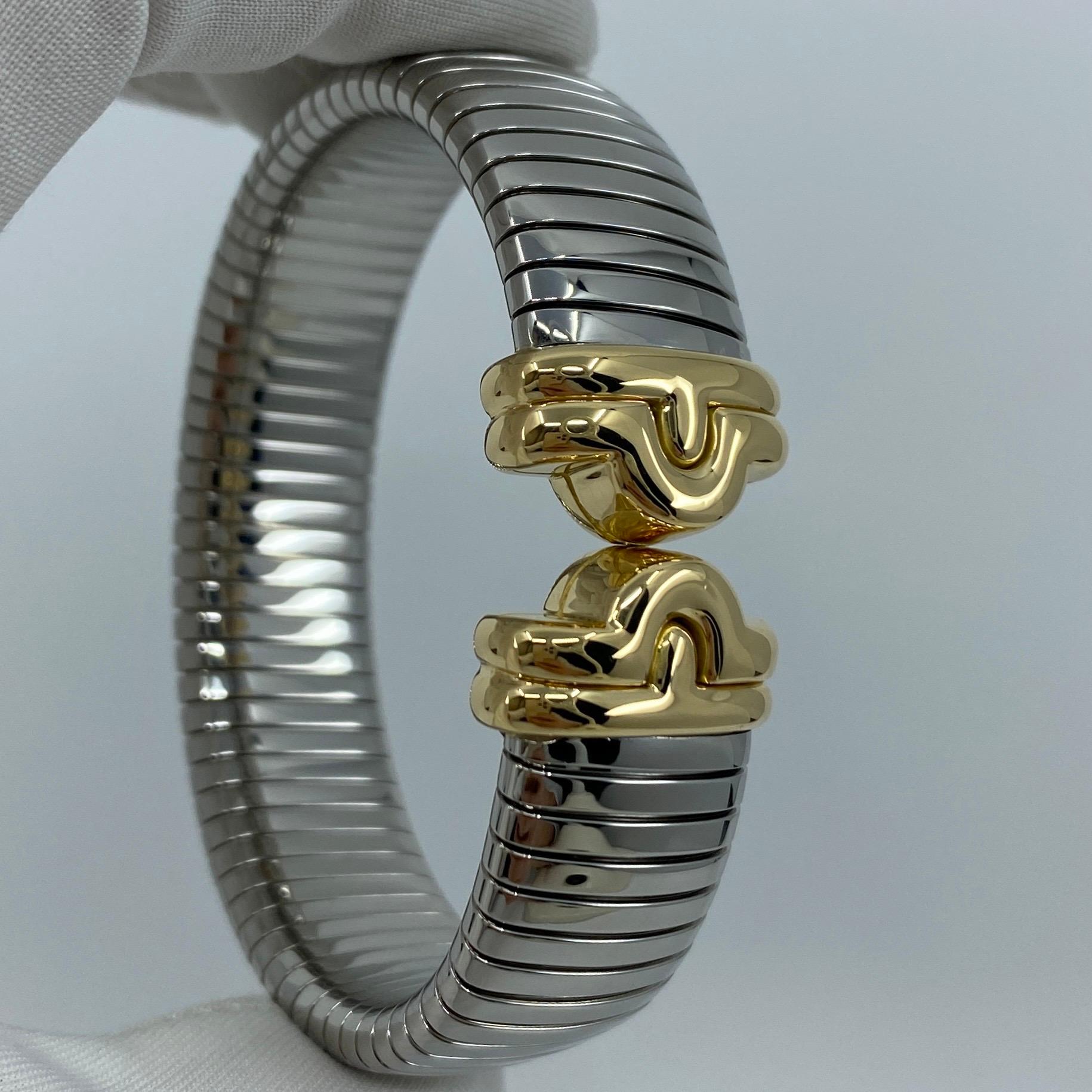 Women's Bvlgari Bulgari Parentesi Tubogas Bangle Bracelet Cuff 18 Karat Gold Steel