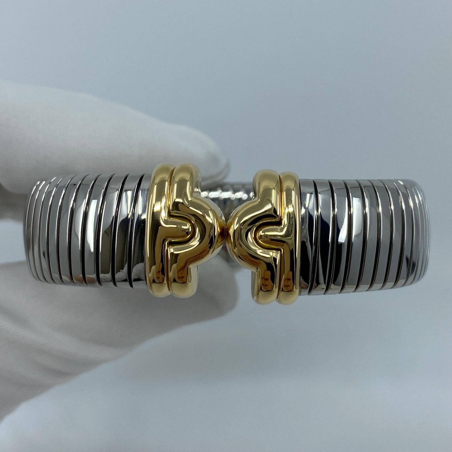 Bvlgari Bulgari Parentesi Tubogas Bangle Bracelet Cuff 18 Karat Gold Steel For Sale 2