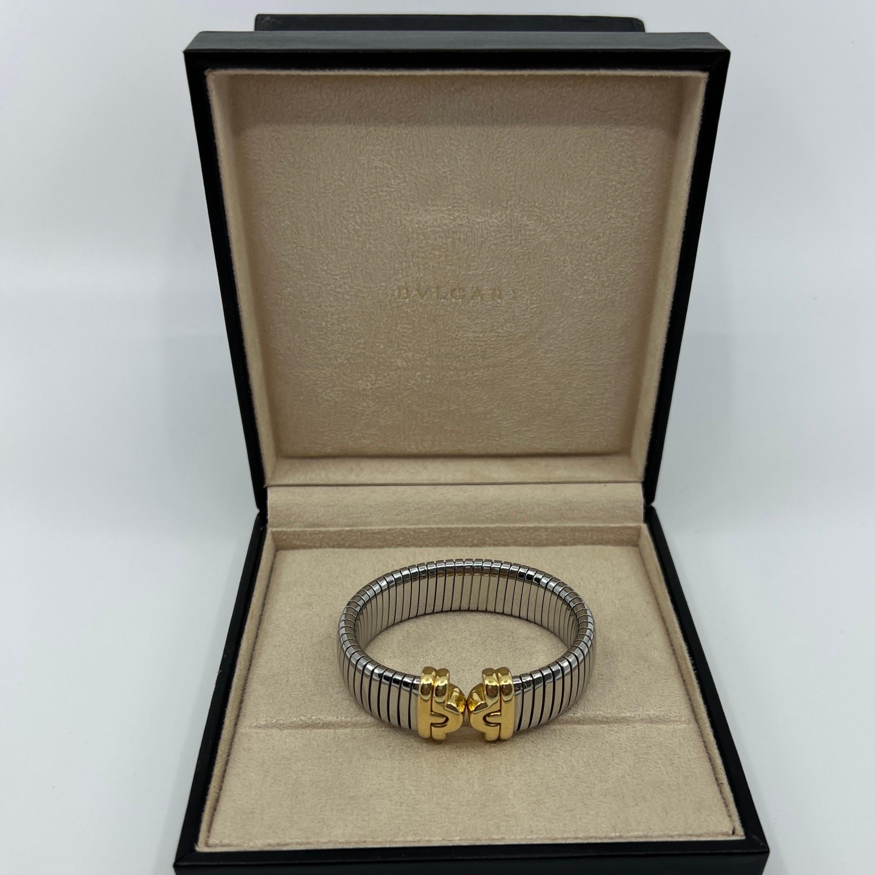Bvlgari Bulgari Parentesi Tubogas Bangle Bracelet Cuff 18 Karat Gold Steel 3