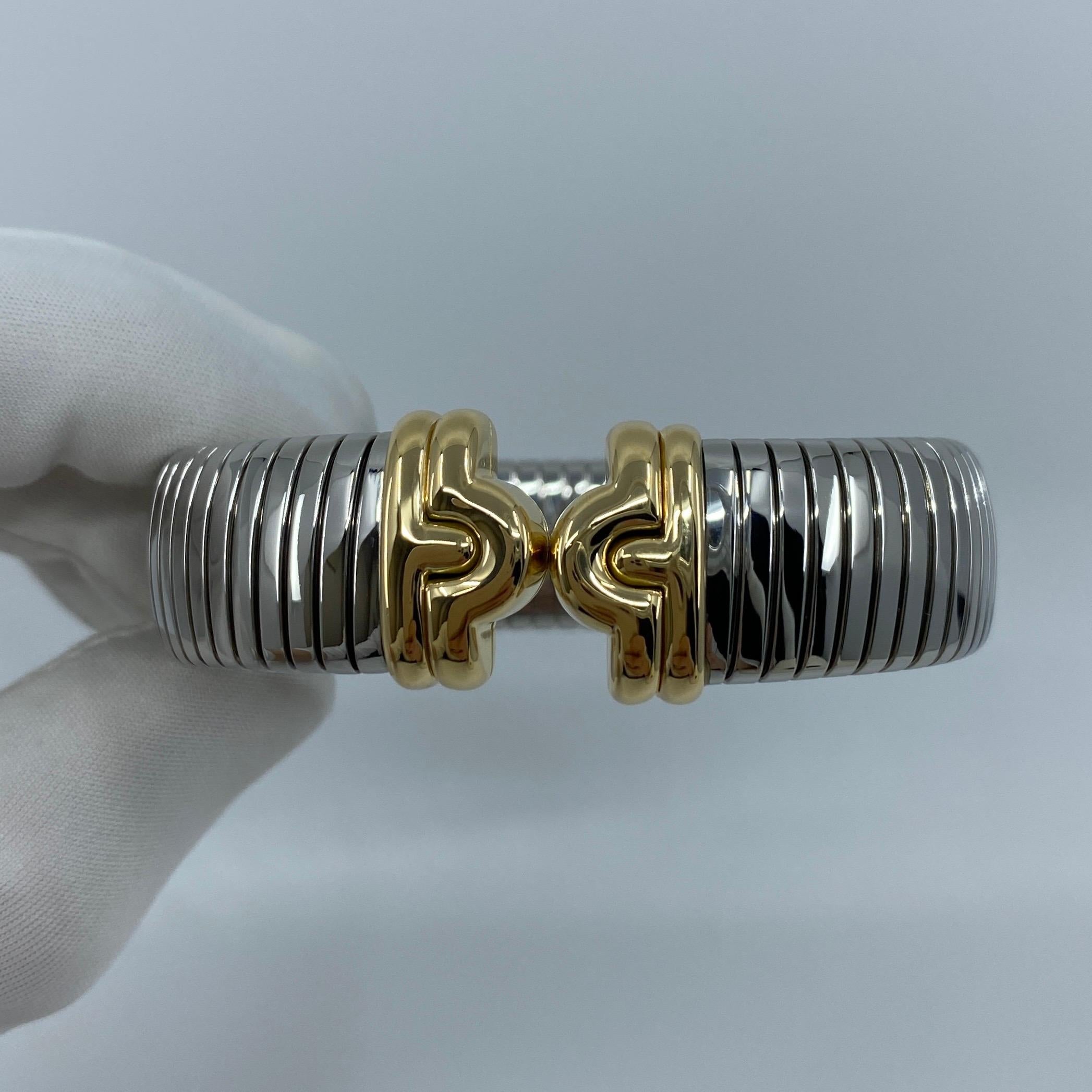Bvlgari Bulgari Parentesi Tubogas Armreif Armband Manschette aus 18 Karat Gold und Stahl im Angebot 5