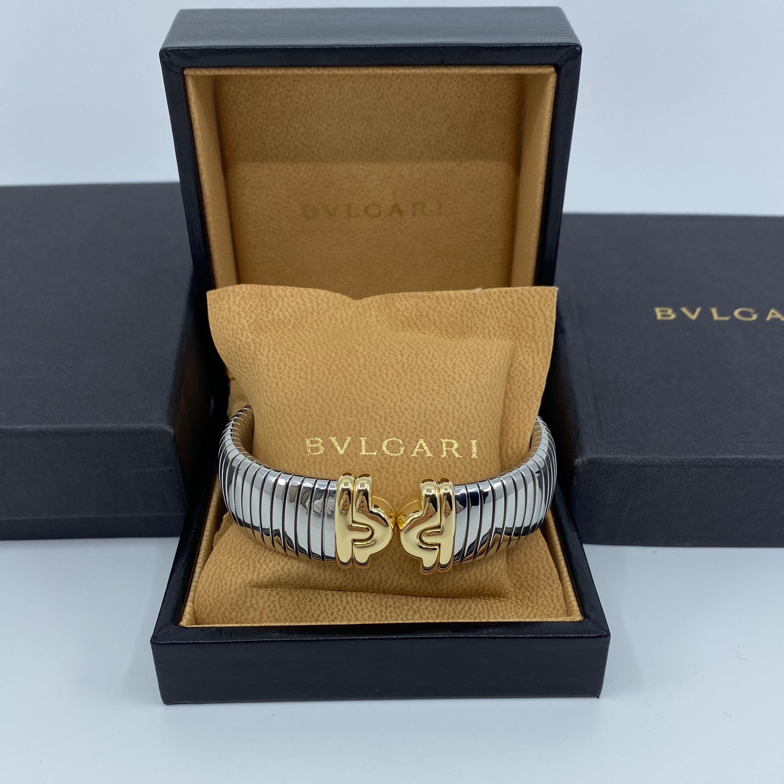 Bvlgari Bulgari Parentesi Tubogas Bangle Bracelet Cuff 18 Karat Gold Steel 5