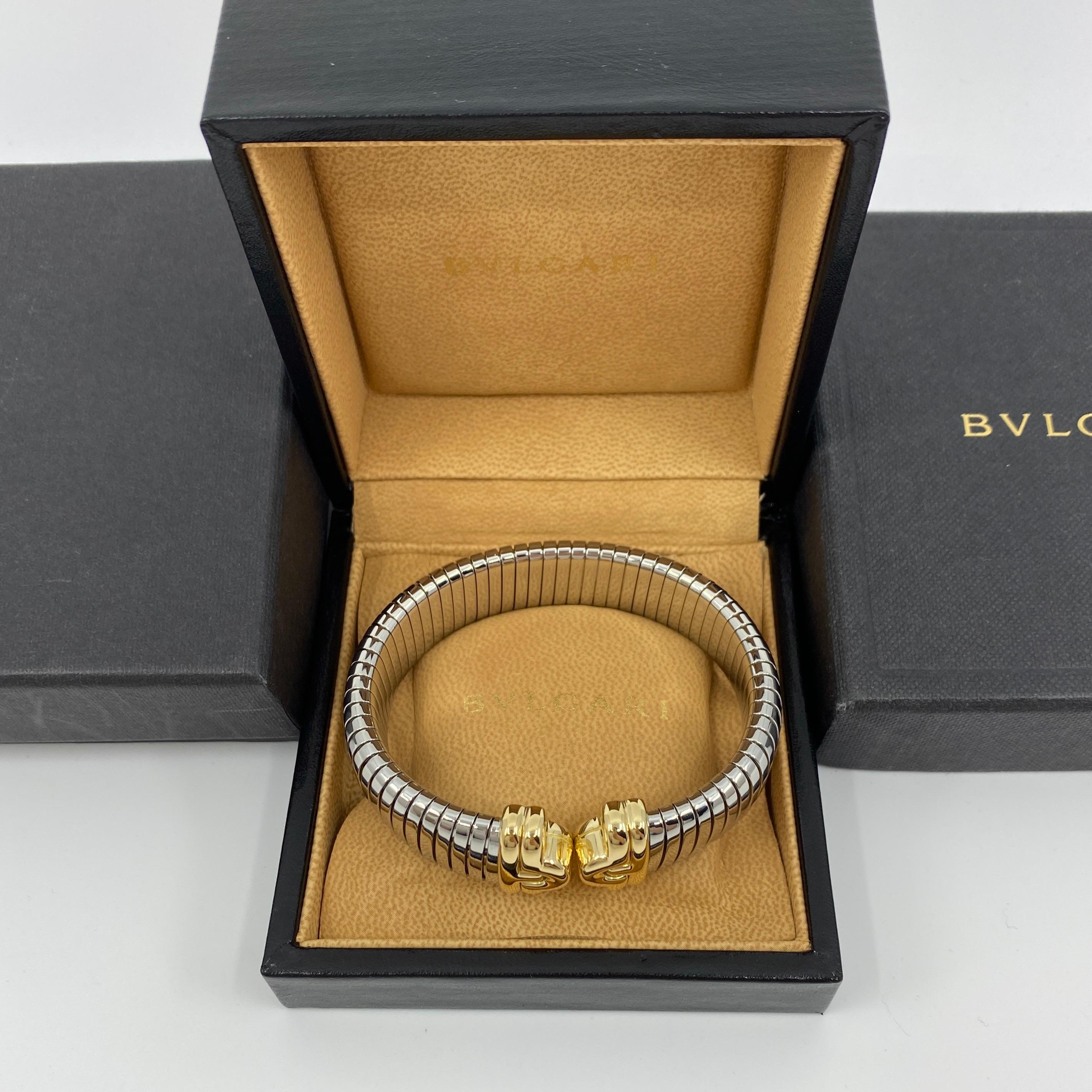 Bvlgari Bulgari Parentesi Tubogas Bangle Bracelet Cuff 18 Karat Gold Steel 10