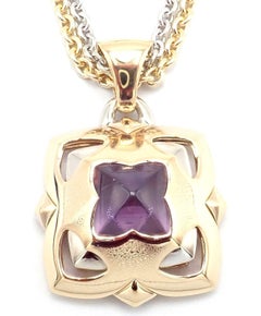 Bvlgari Bulgari Pyramid Amethyst Pendant Yellow & White Gold Chains Necklace