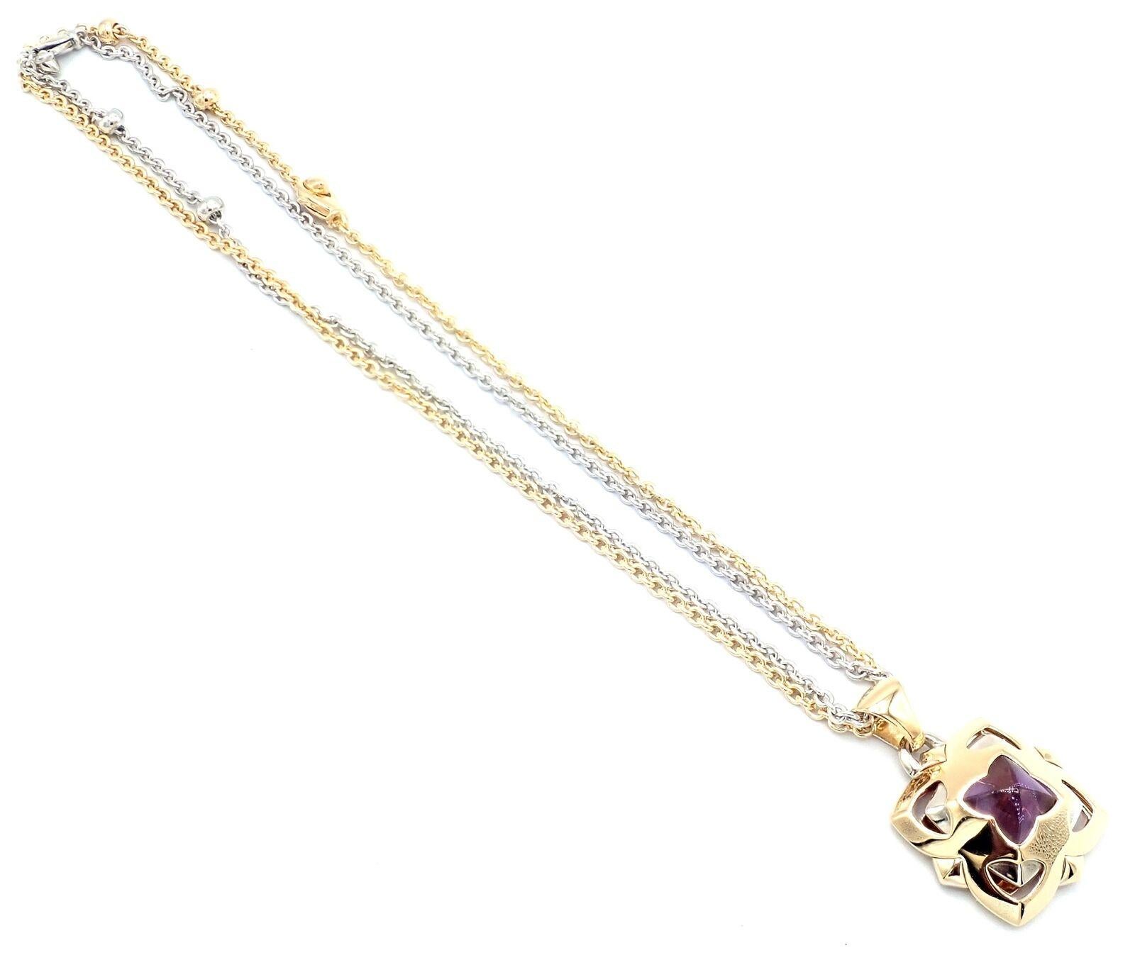 Bvlgari Bulgari Pyramid Amethyst Pendant Yellow & White Gold Chains Necklace In Excellent Condition For Sale In Holland, PA