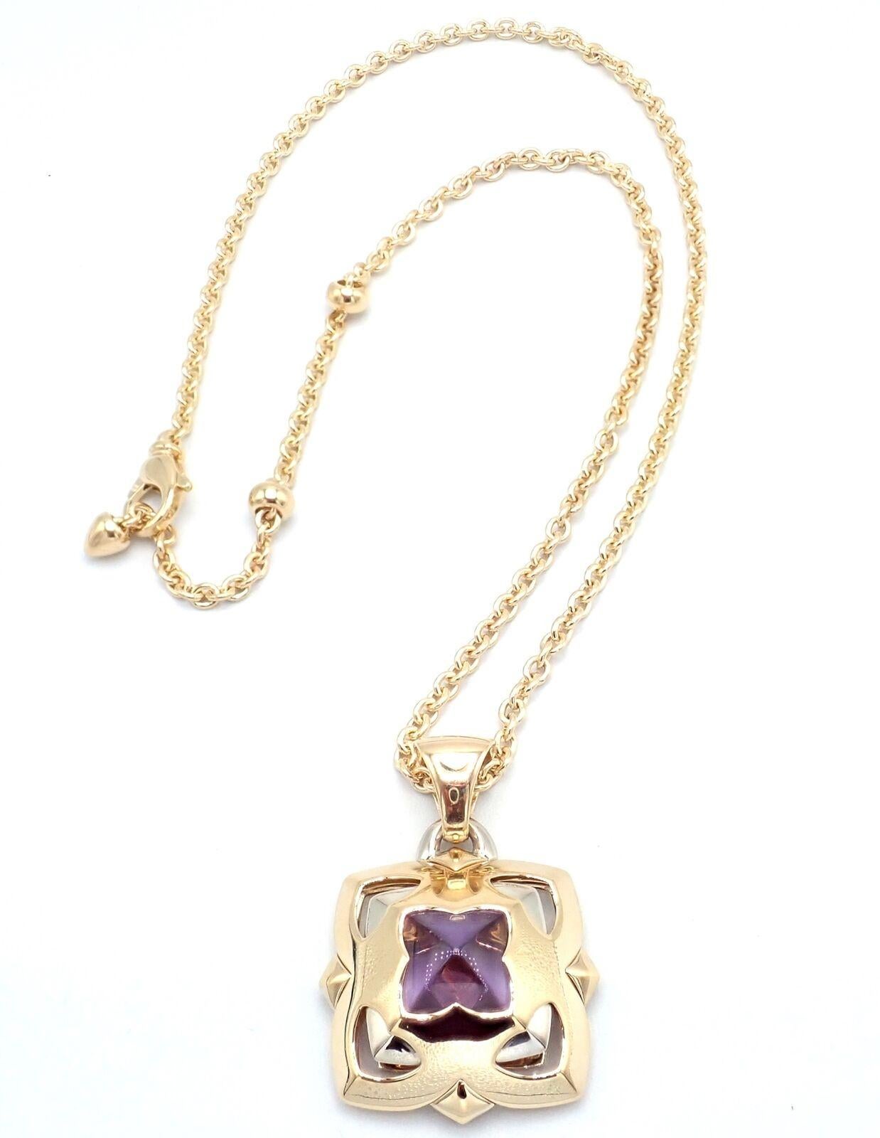 Bvlgari Bulgari Pyramid Amethyst Pendant Yellow & White Gold Chains Necklace For Sale 1