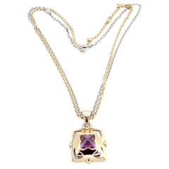 Vintage Bvlgari Bulgari Pyramid Amethyst Pendant Yellow & White Gold Chains Necklace