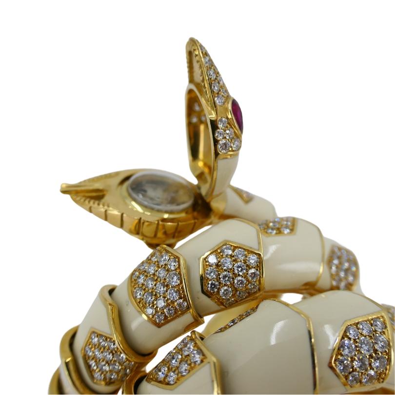 Women's Bvlgari Bulgari Rare Serpenti Watch 18k Gold White Enamel Gemstones For Sale