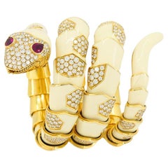 Bvlgari Bulgari Raro Reloj Serpenti Oro 18k Blanco Esmalte Piedras Preciosas