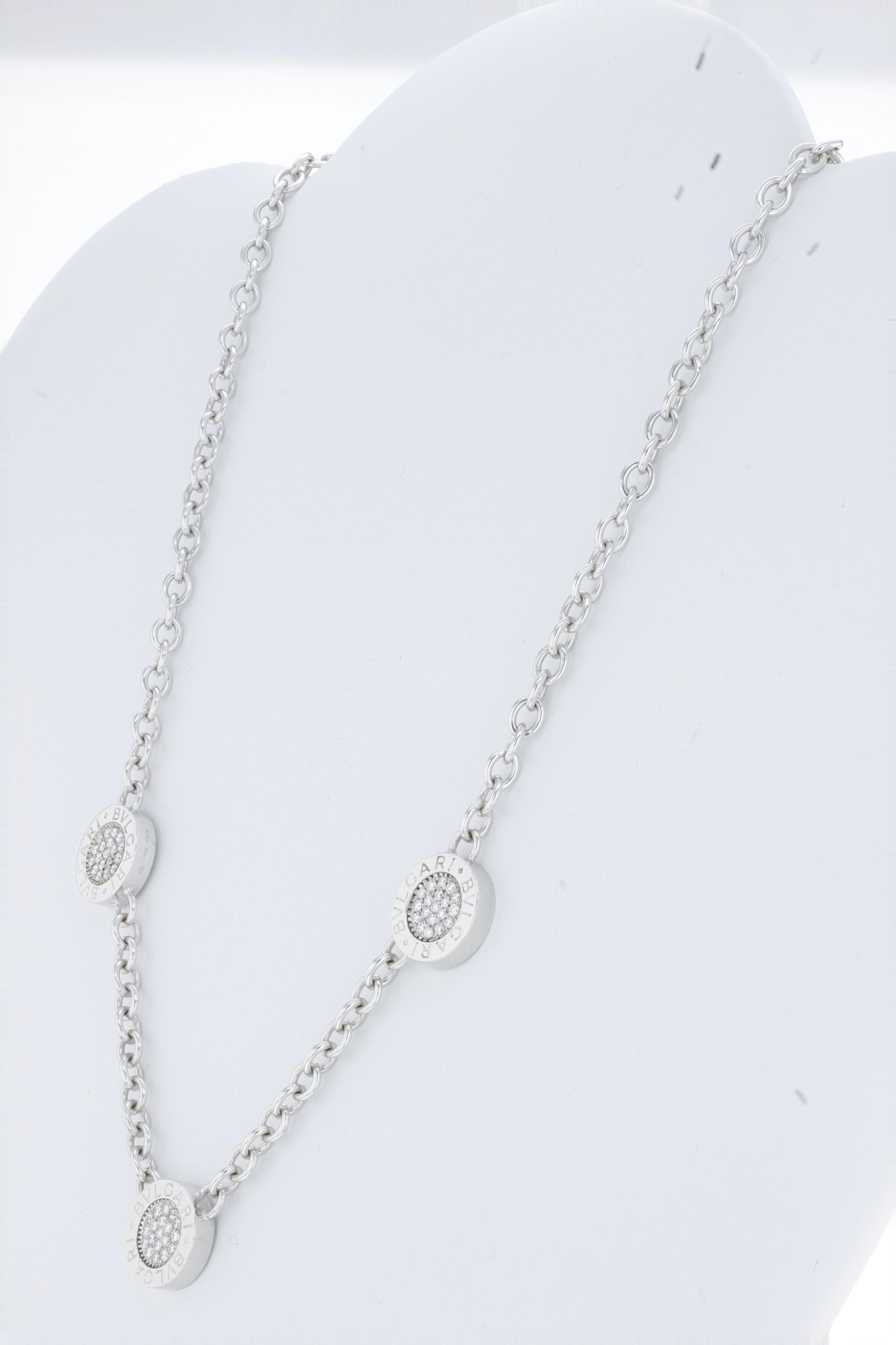 Modern Bvlgari Bulgari Reversible 18 Karat White Gold Diamond Onyx 3 Circle Necklace