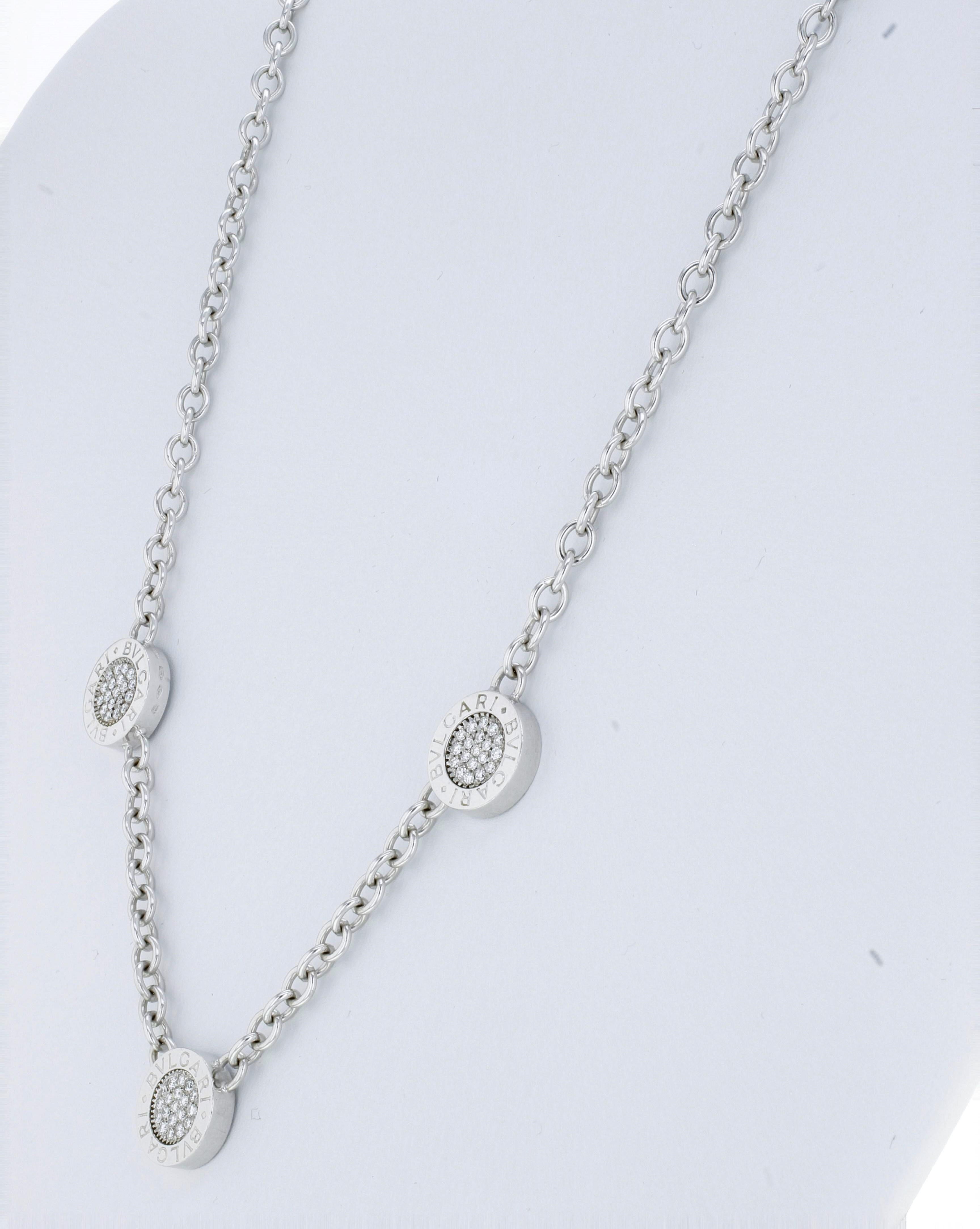 Women's Bvlgari Bulgari Reversible 18 Karat White Gold Diamond Onyx 3 Circle Necklace